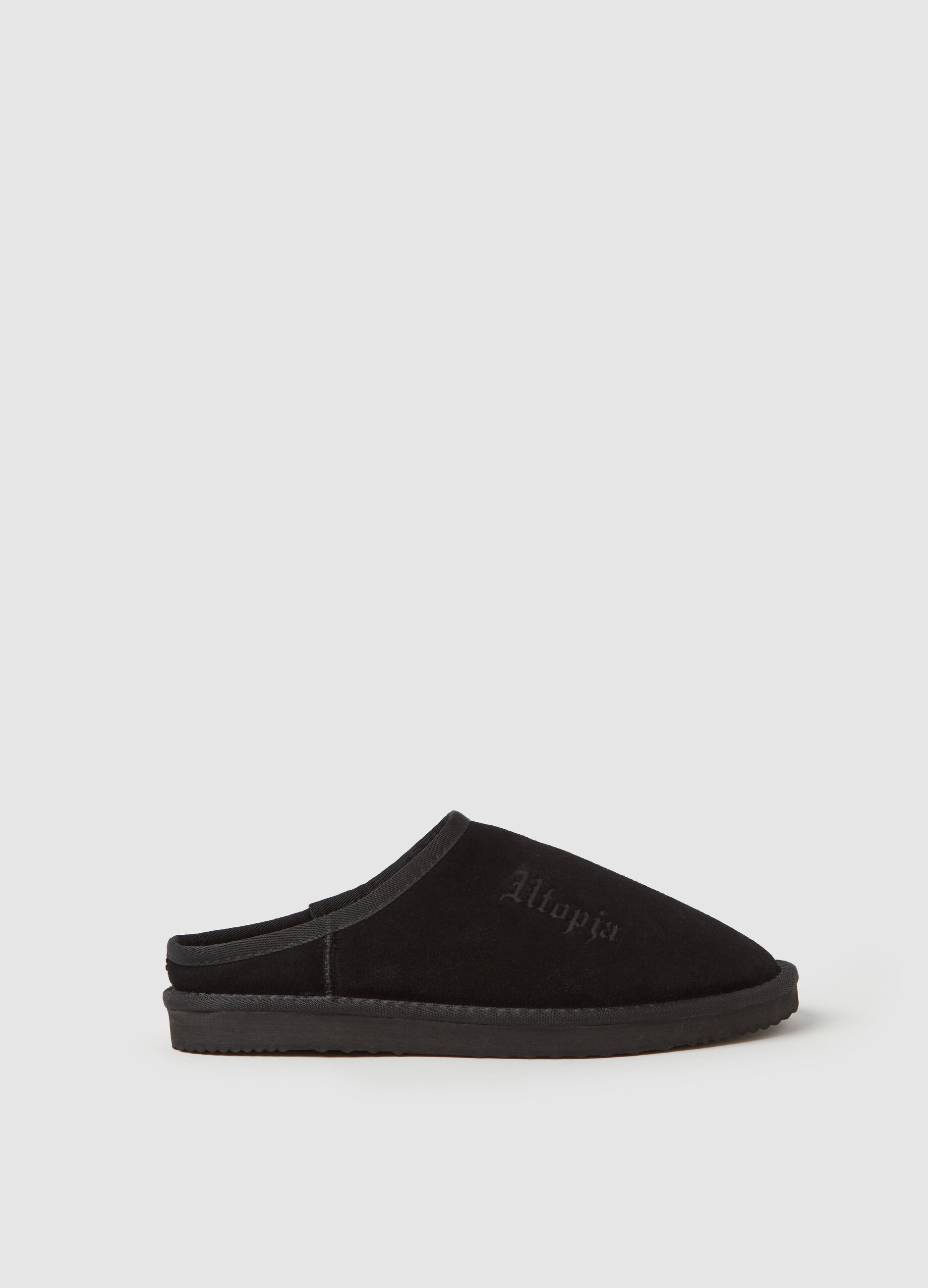 Suede Teddy Slippers Black