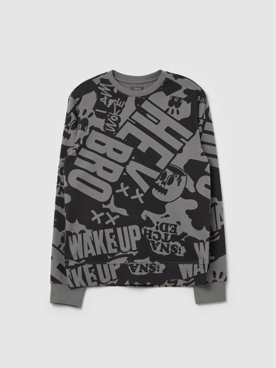 Round neck sweatshirt with all-over print_0