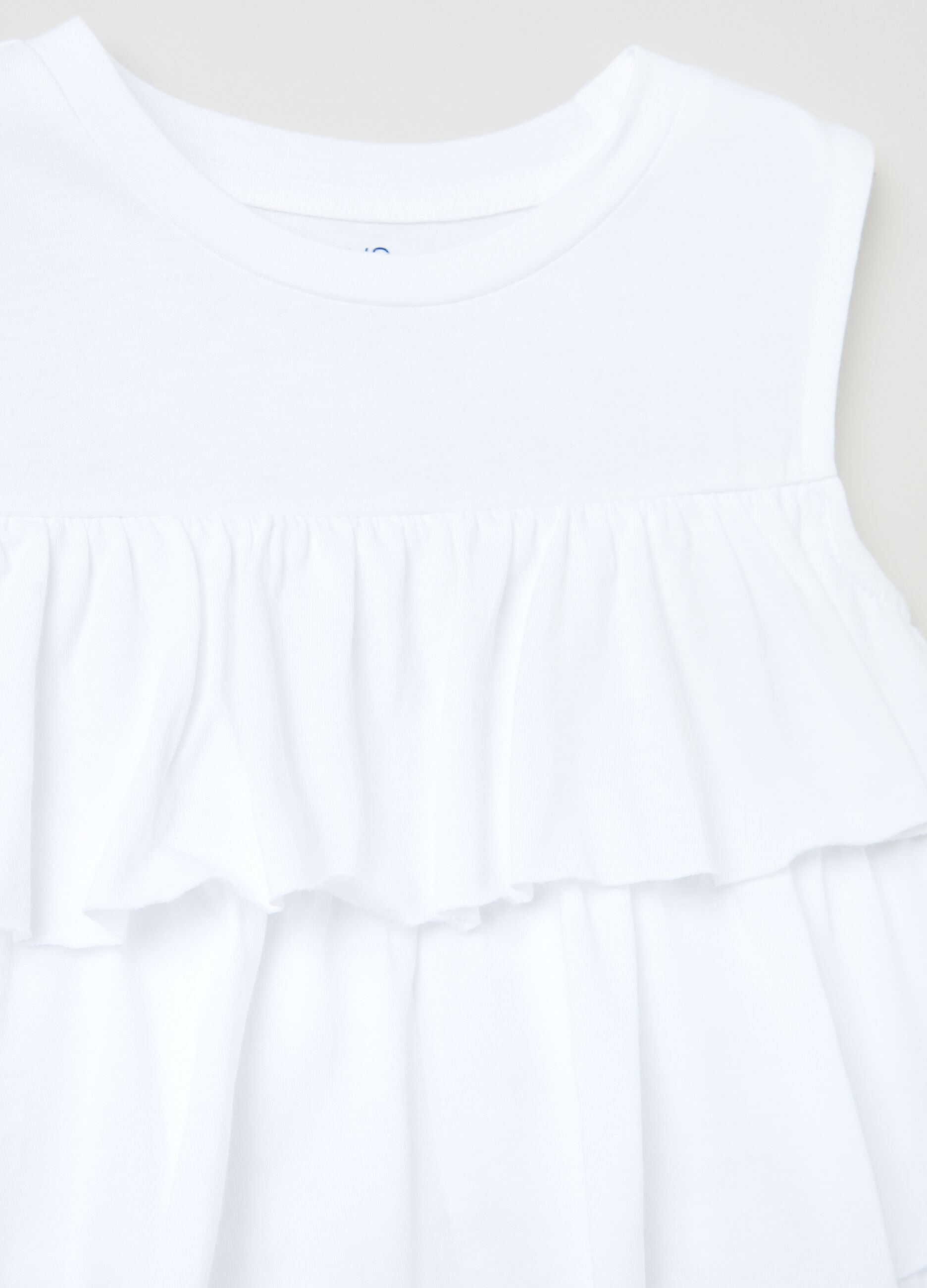 Sleeveless T-shirt in cotton with flounces