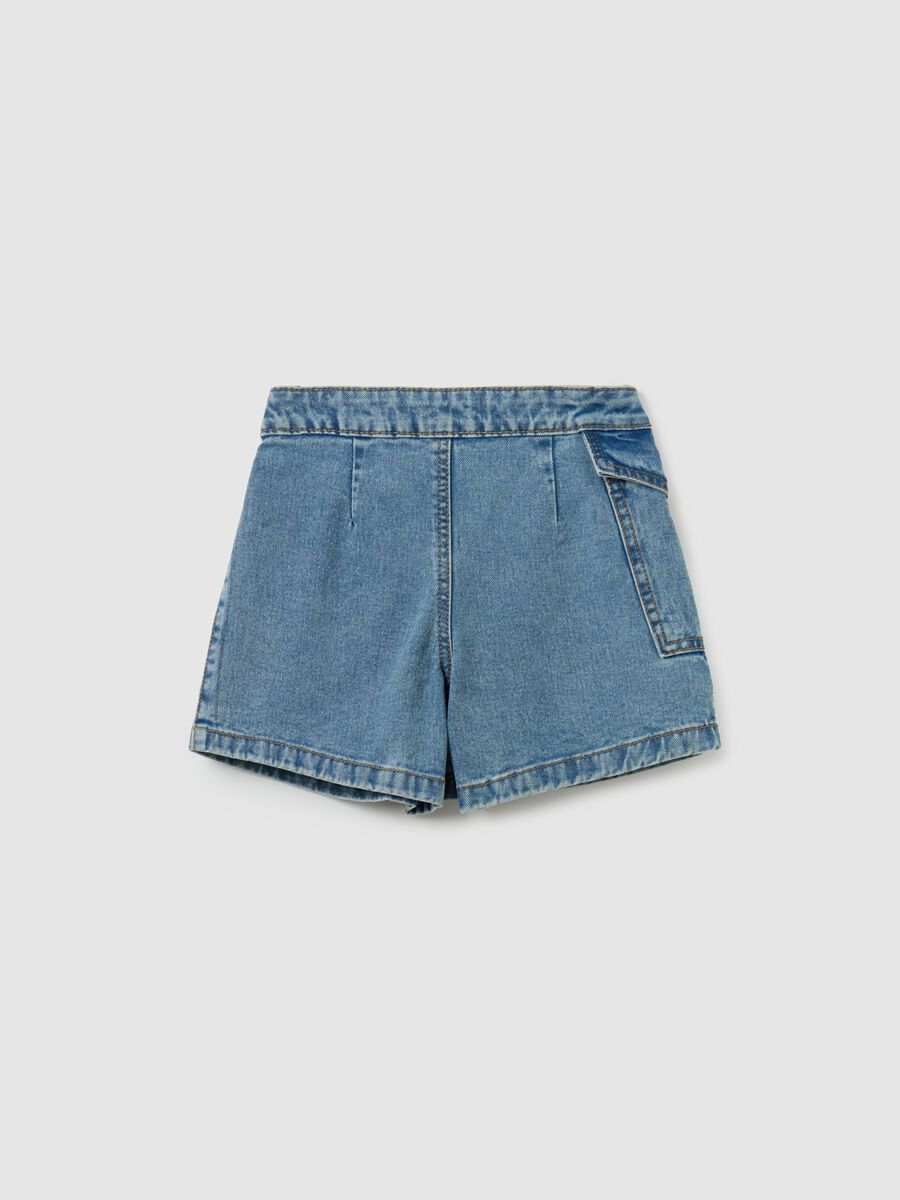 Cargo skort in denim with darts_1