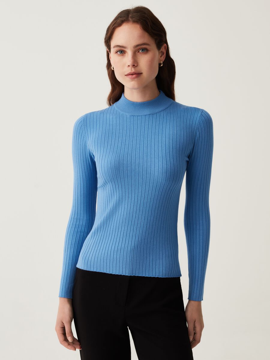 Mock neck pullover with flat ribbing_0