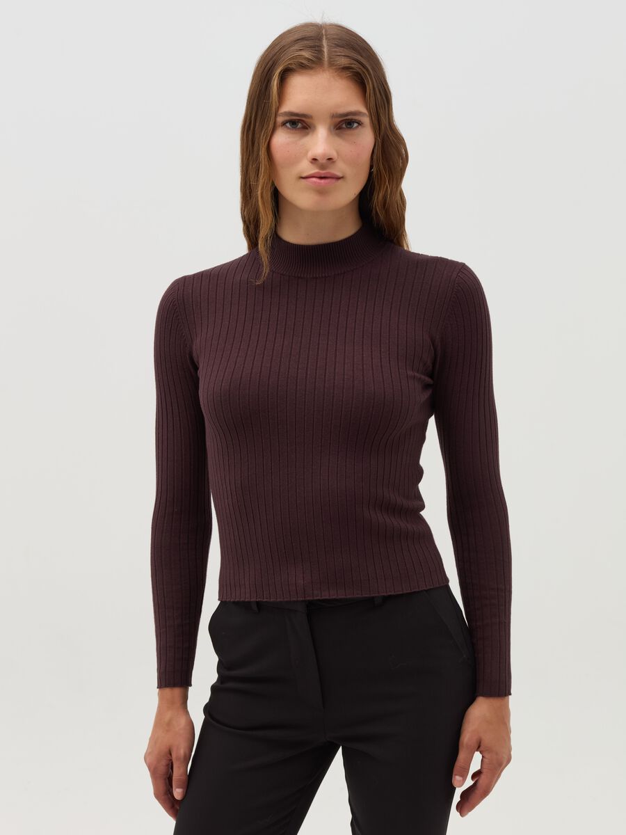 Pullover mock neck in maglia a coste_0