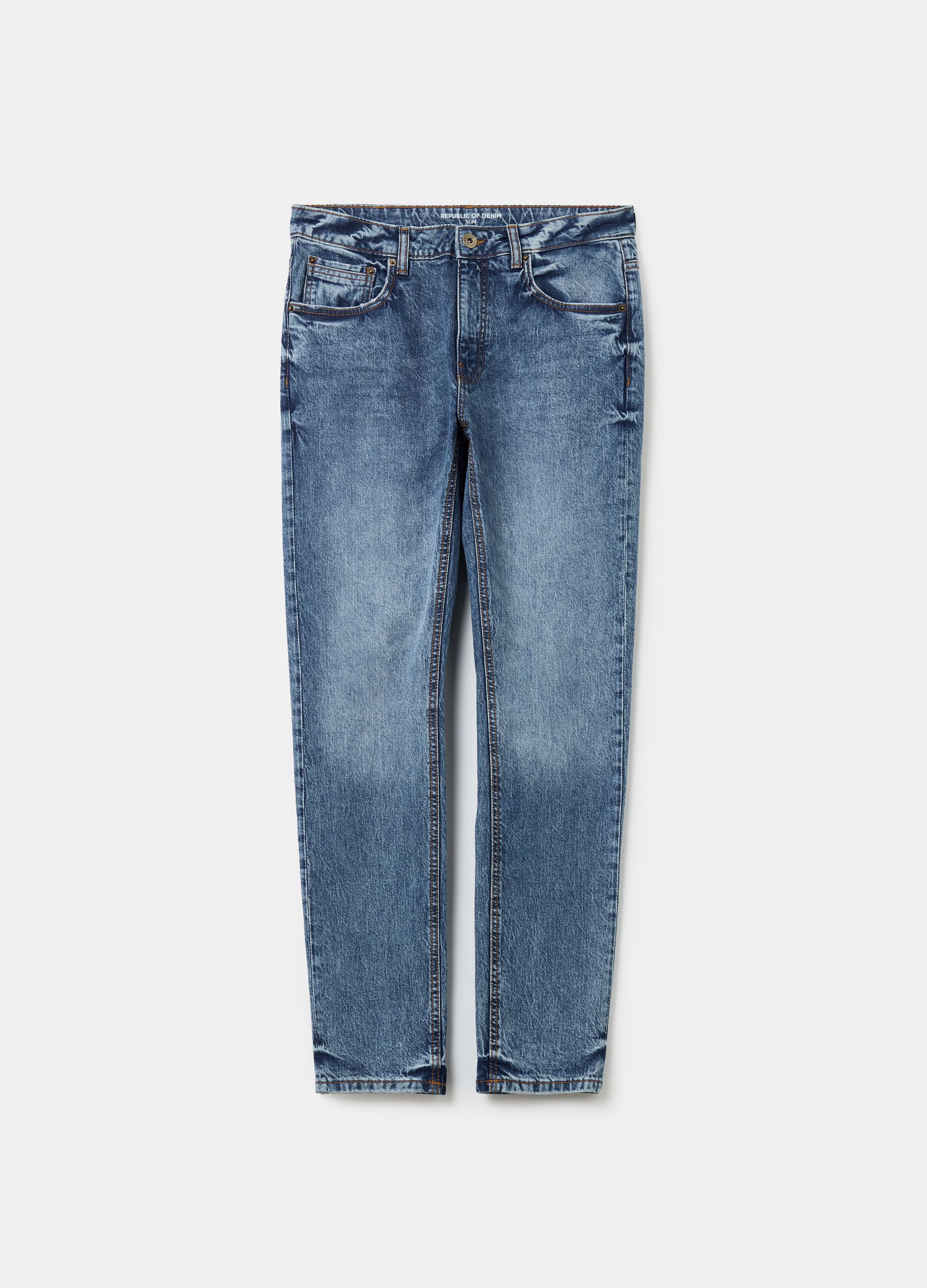 Slim-fit acid-wash jeans with fading