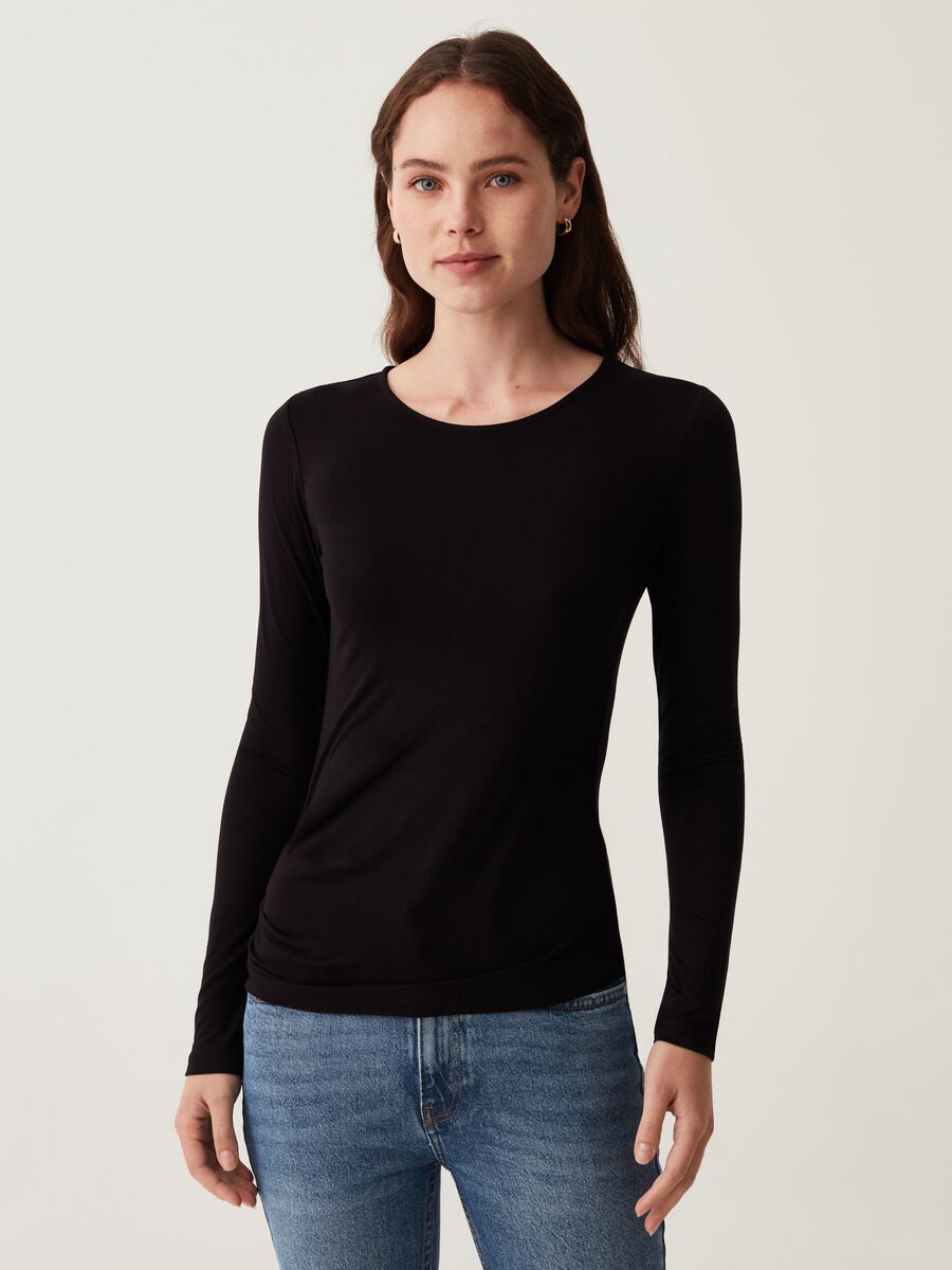 Stretch viscose T-shirt with long sleeves_0