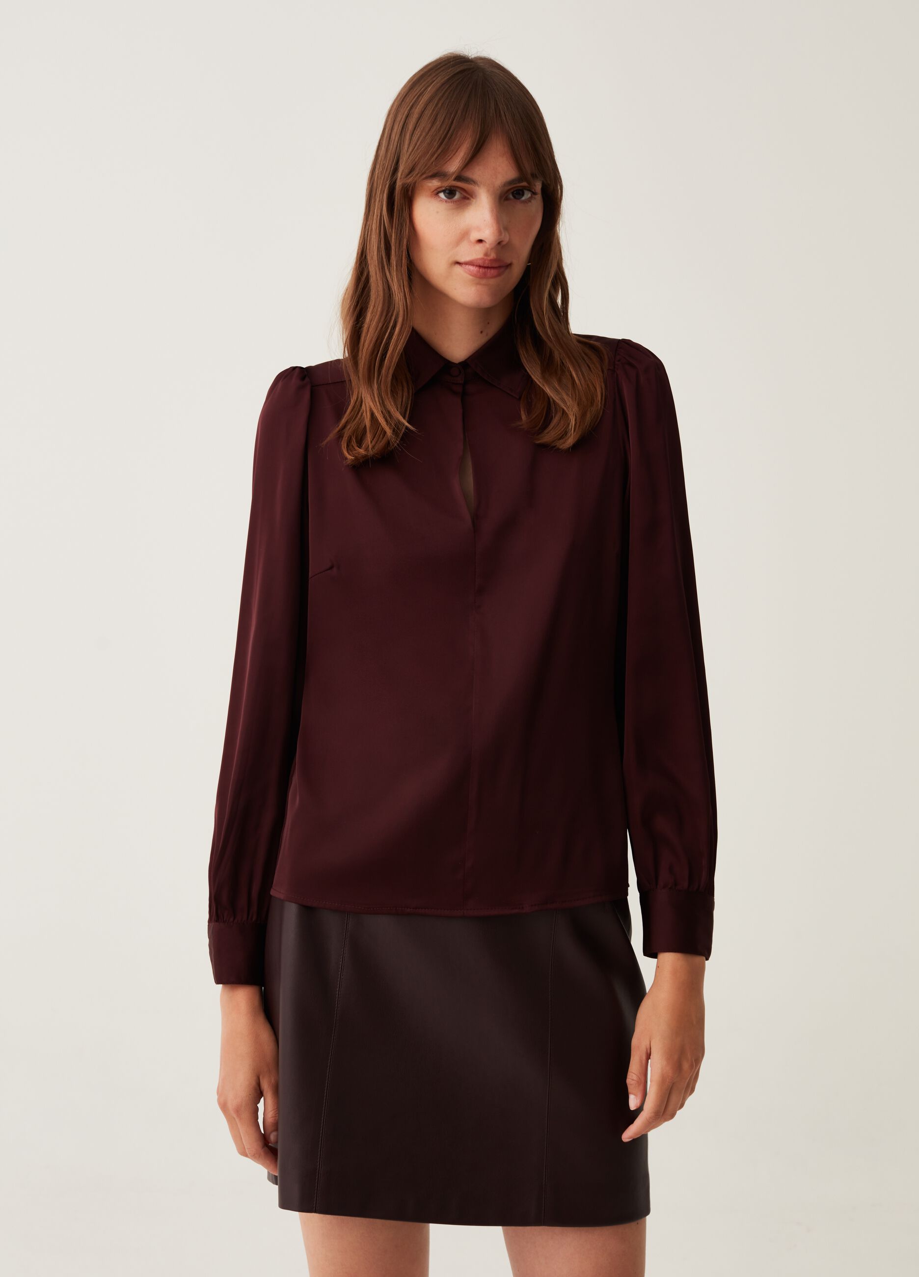 Satin blouse with puffy sleeves