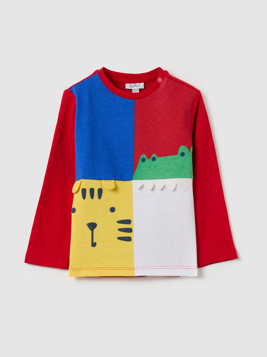 Long-sleeved colourblock T-shirt in organic cotton_0