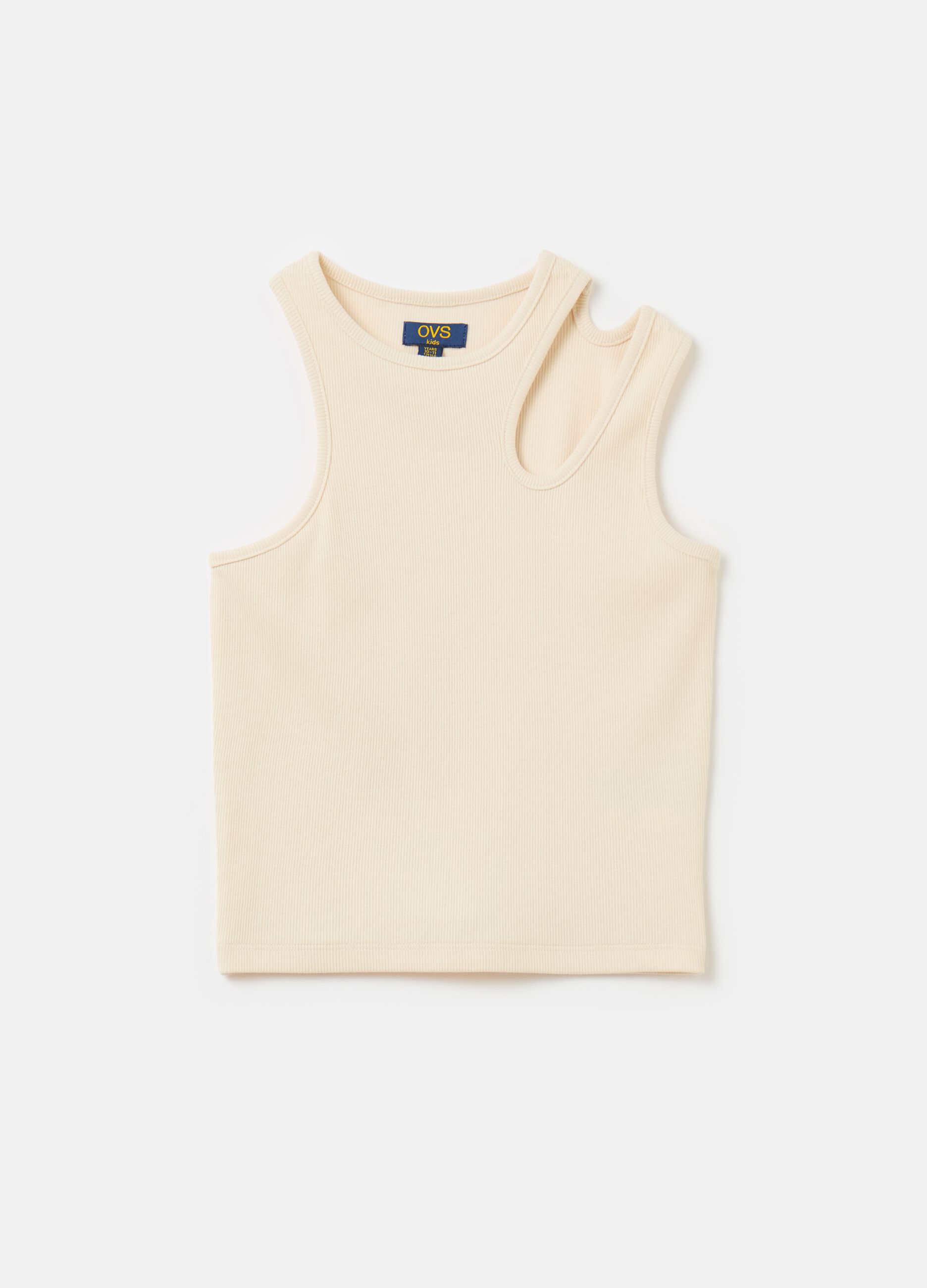 Asymmetric tank top with cut-out detail