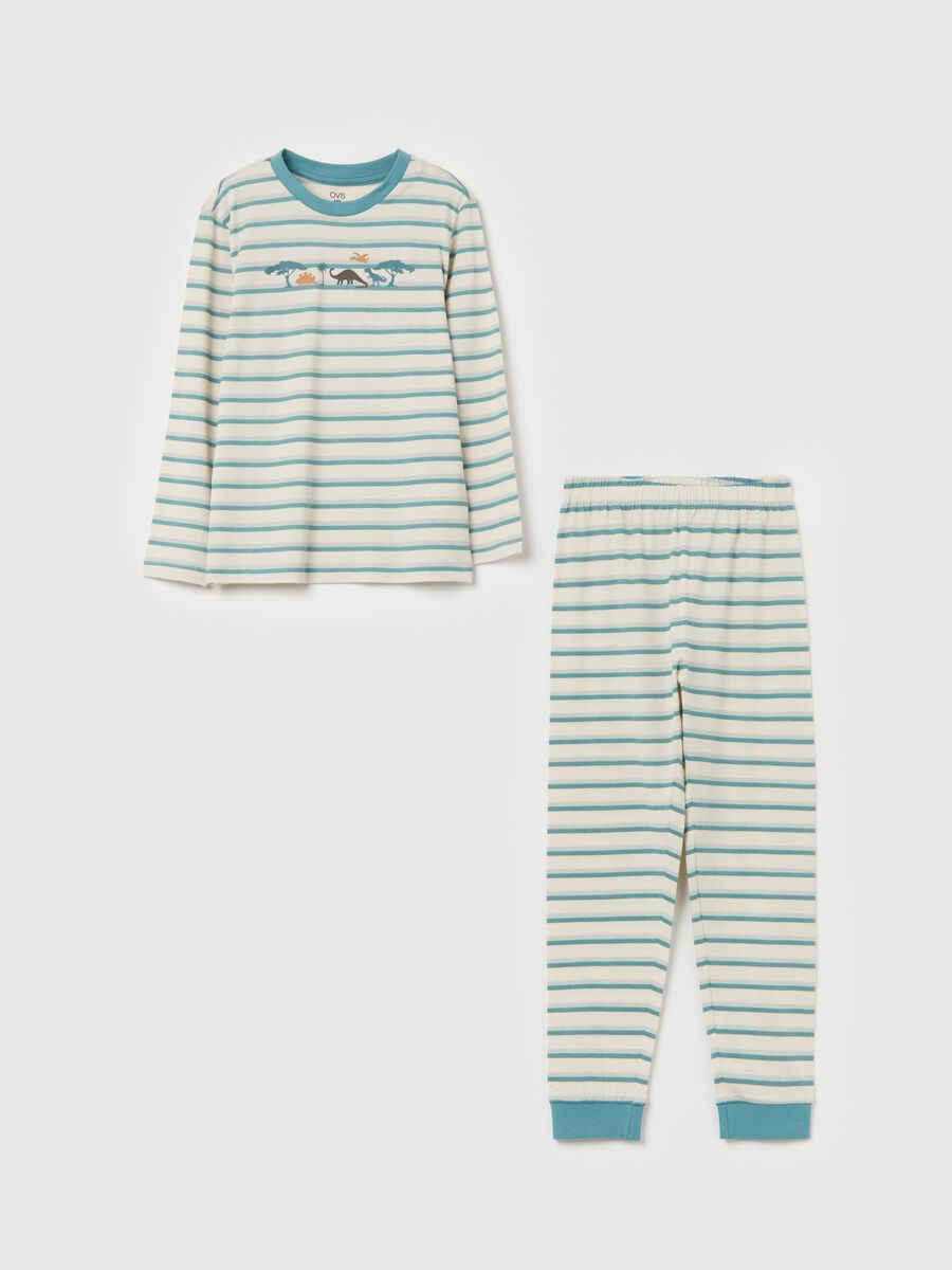 Striped organic cotton pyjamas with print_0