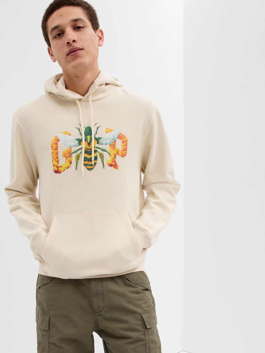 Sweatshirt with hood and logo with bee print_0