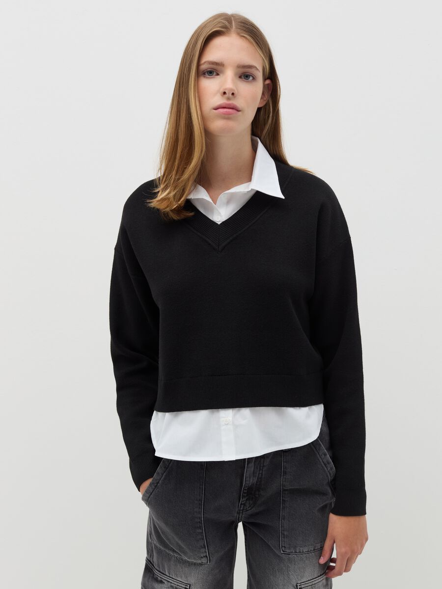 Pullover with V neck and shirt_1