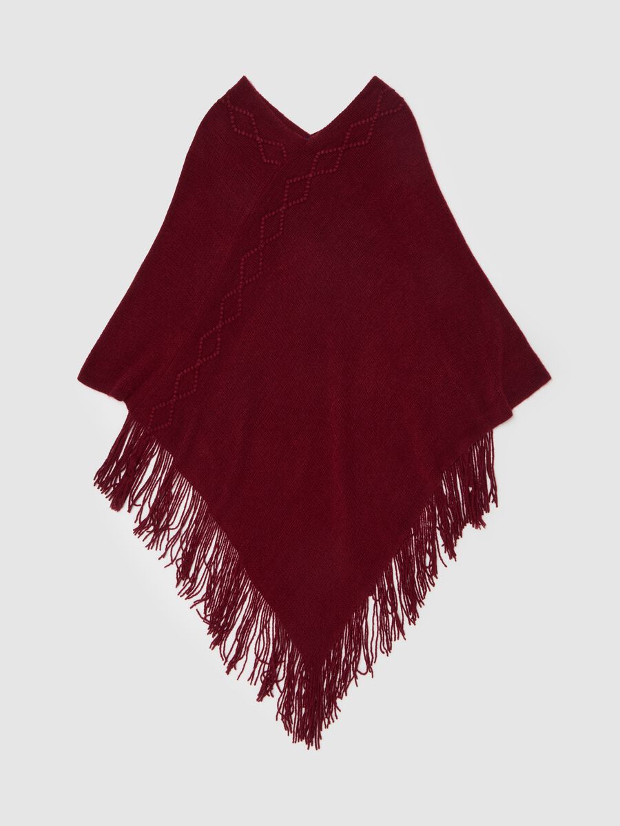 Poncho with diamond design and fringing_0