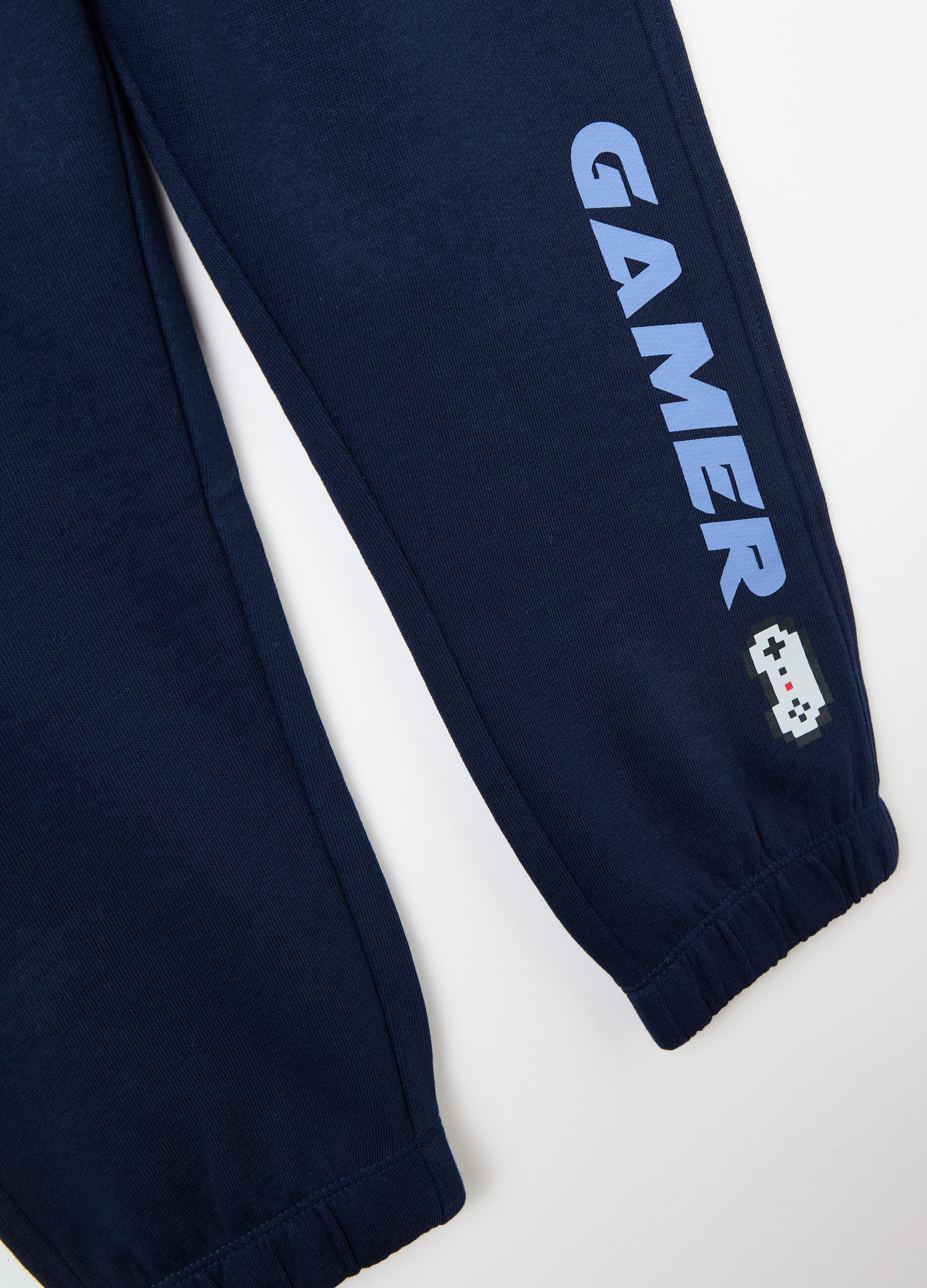 Fleece joggers with drawstring and print