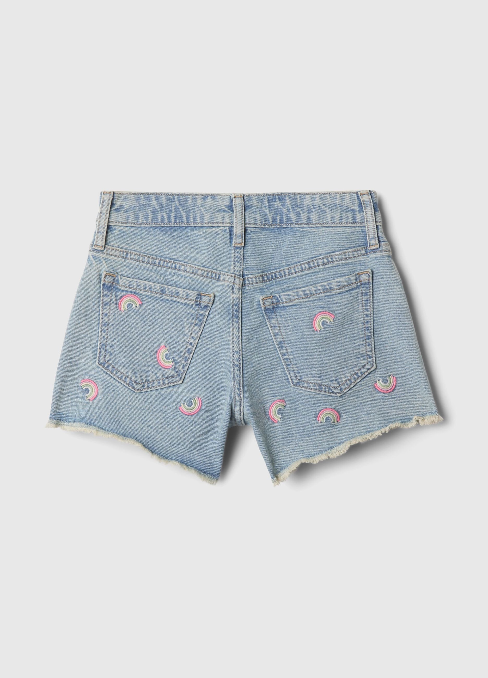 Denim shorts with rainbow embroidery