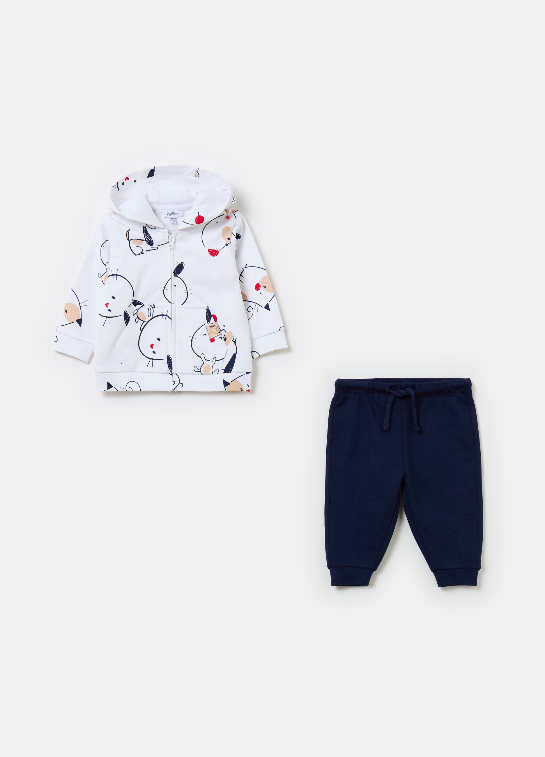 French terry jogging set with puppies print