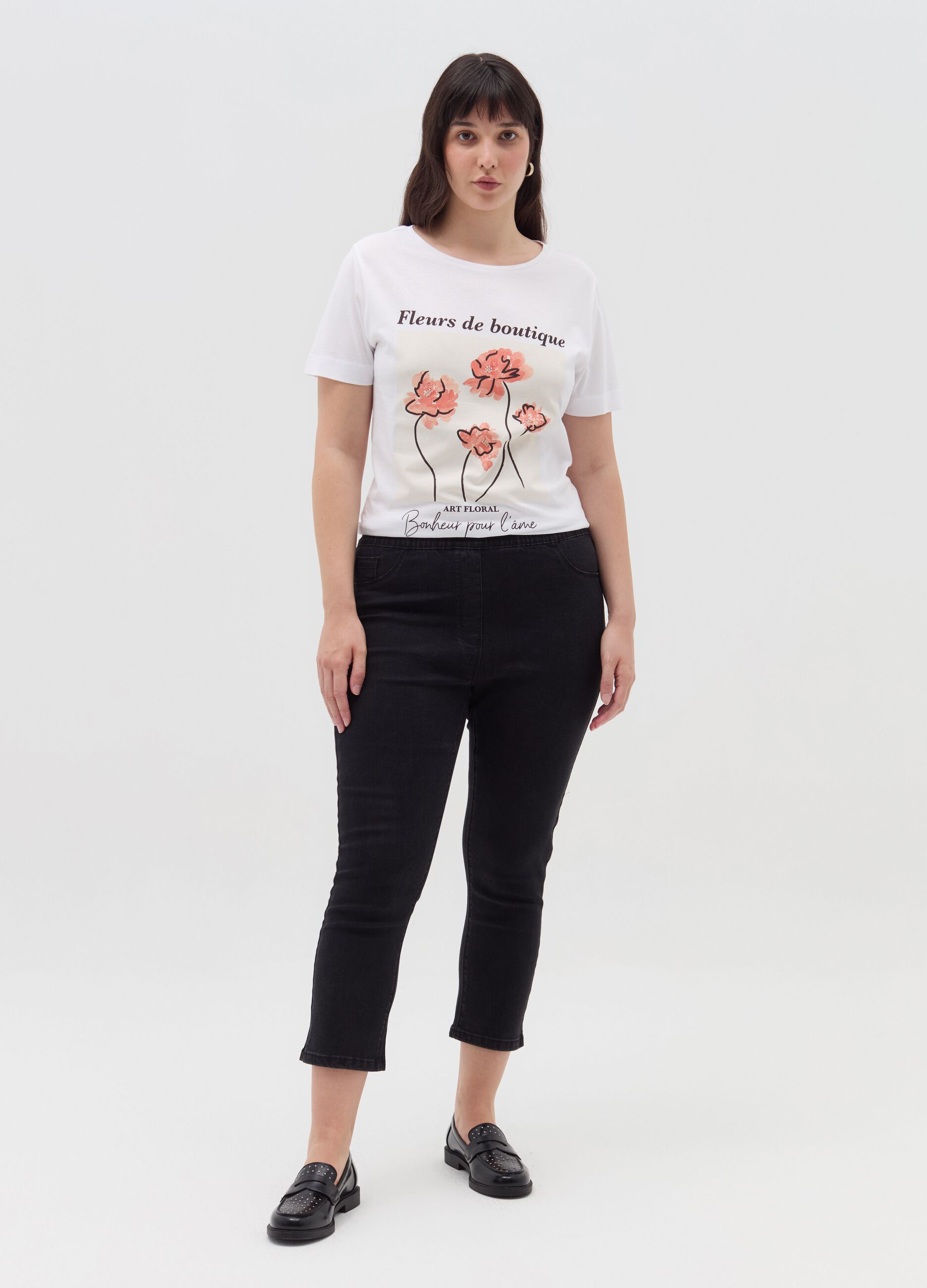 Curvy cotton T-shirt with print