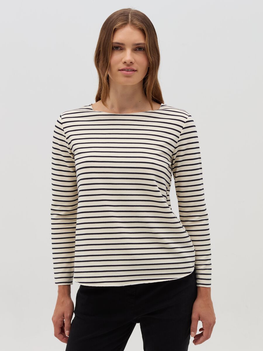 T-shirt in cotone a righe con maniche lunghe_1