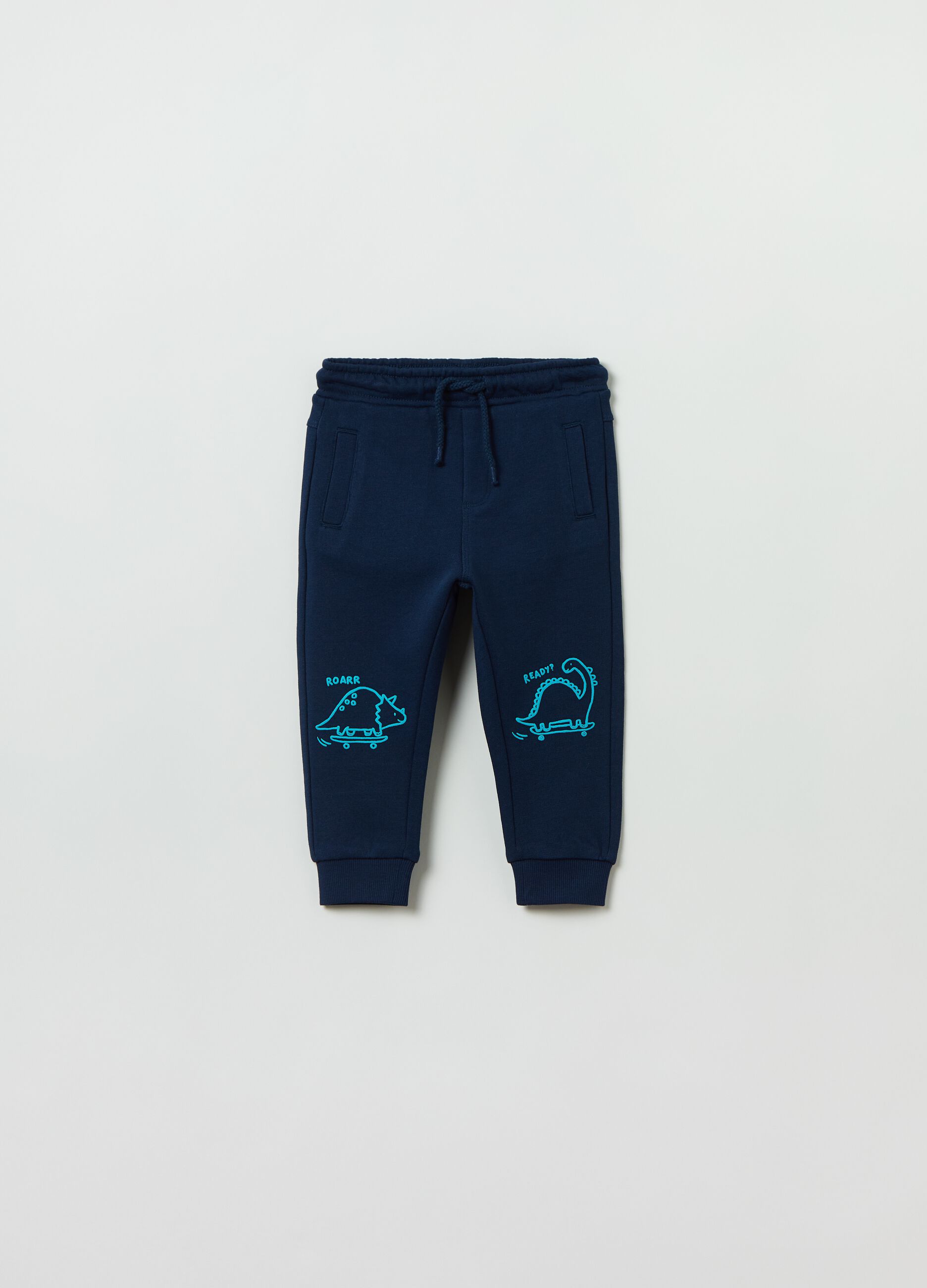 Fleece joggers with drawstring and print