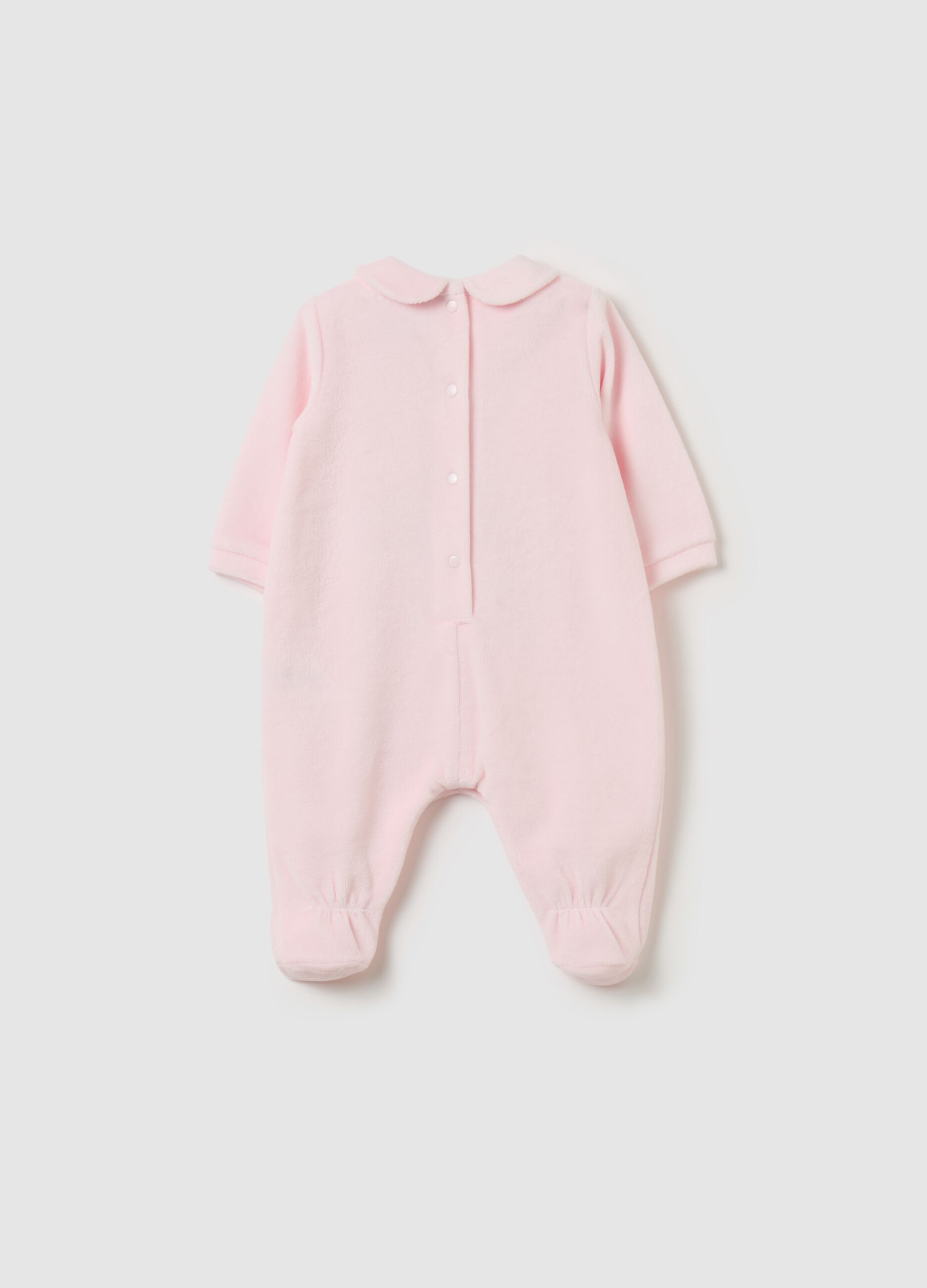 Velour onesie with feet and Minnie Mouse print