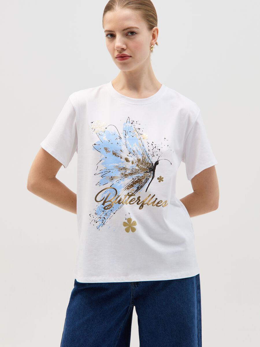 T-shirt with butterfly print in foil_0