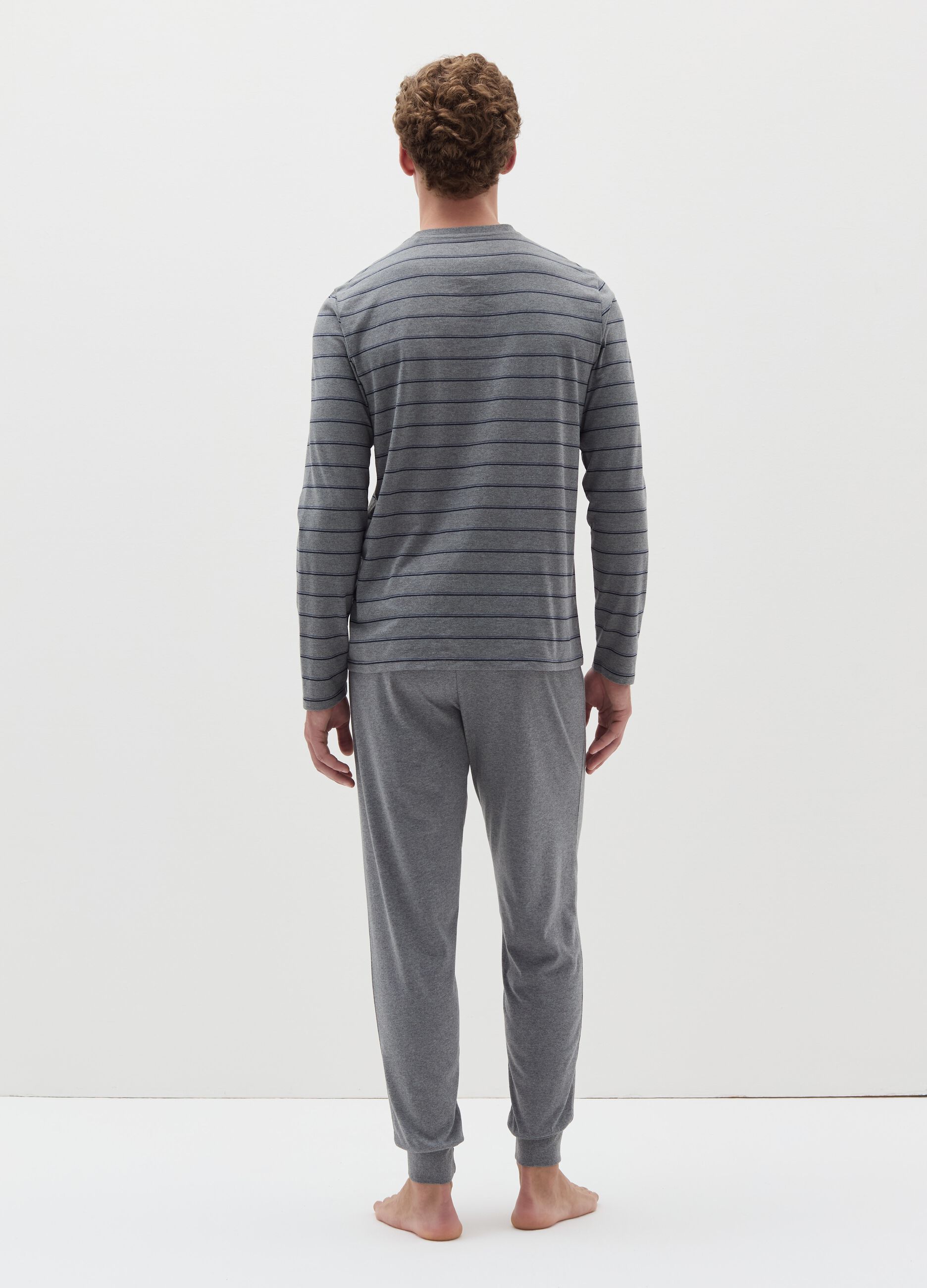 Long striped pyjama top with granddad neck