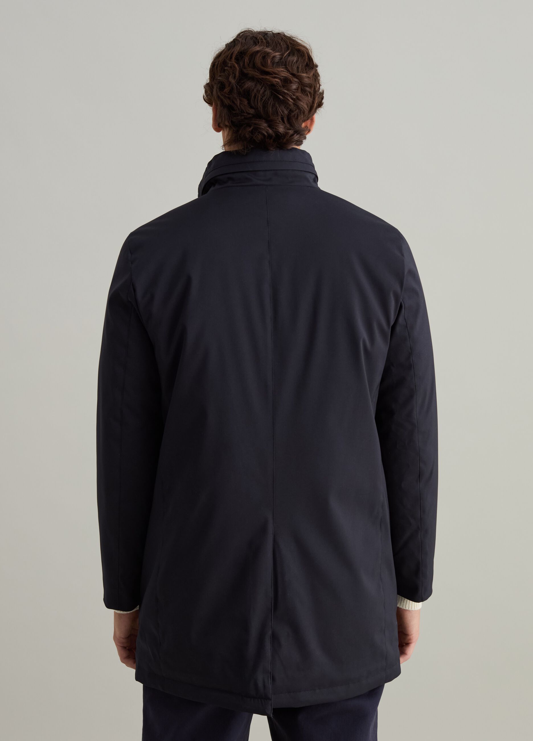 Long jacket with high neck and internal gilet