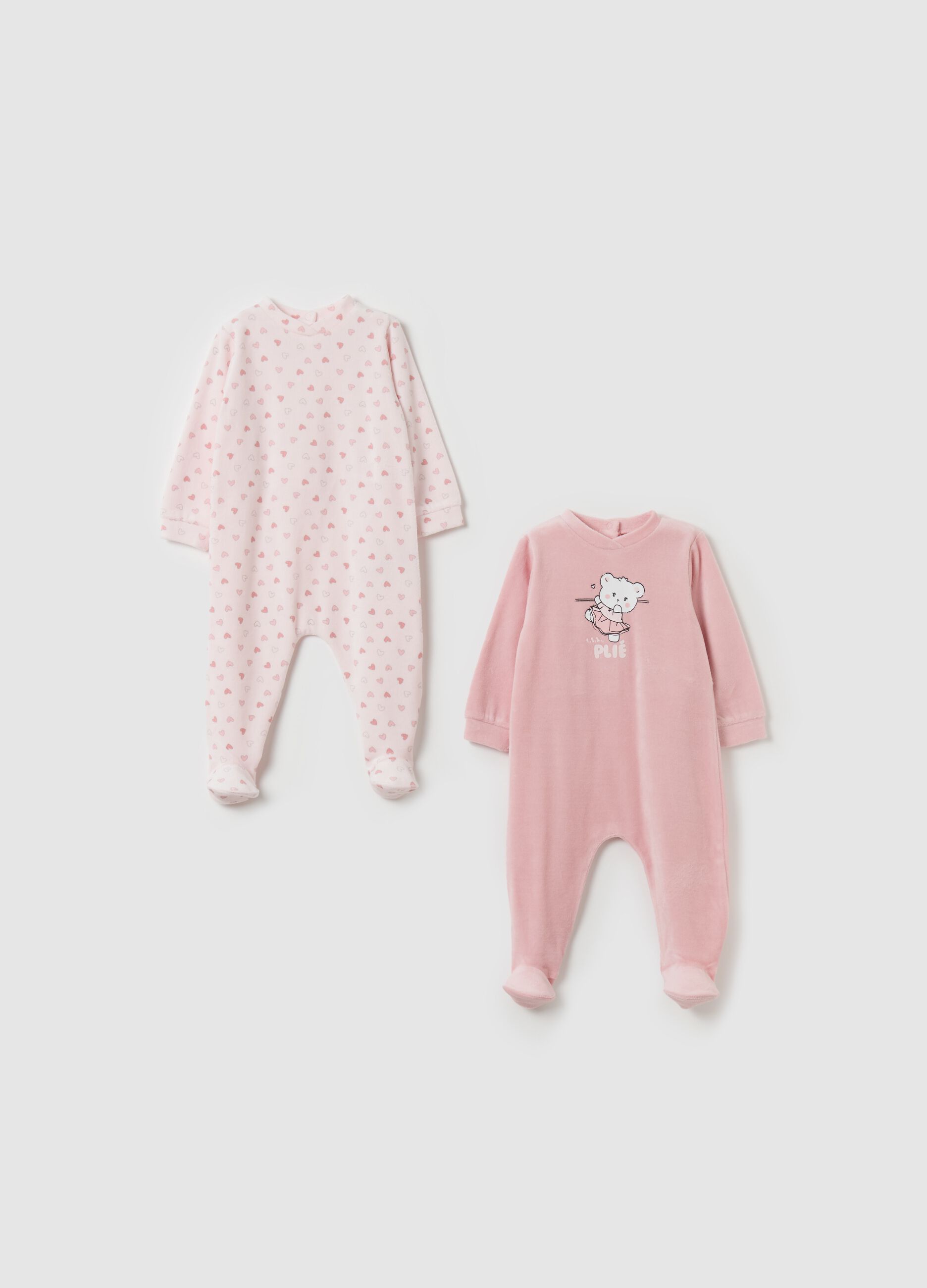 Two-pack velour onesies with feet