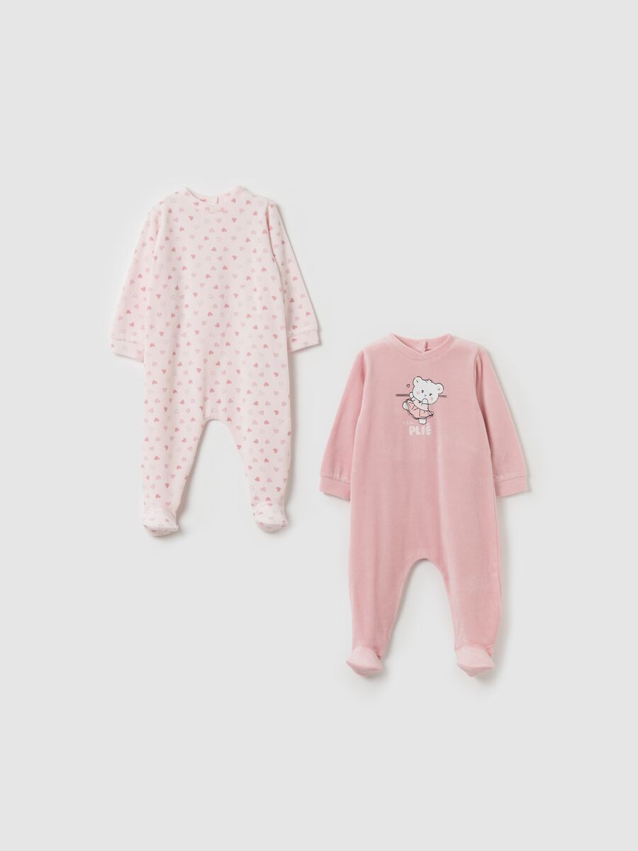 Two-pack velour onesies with feet_0