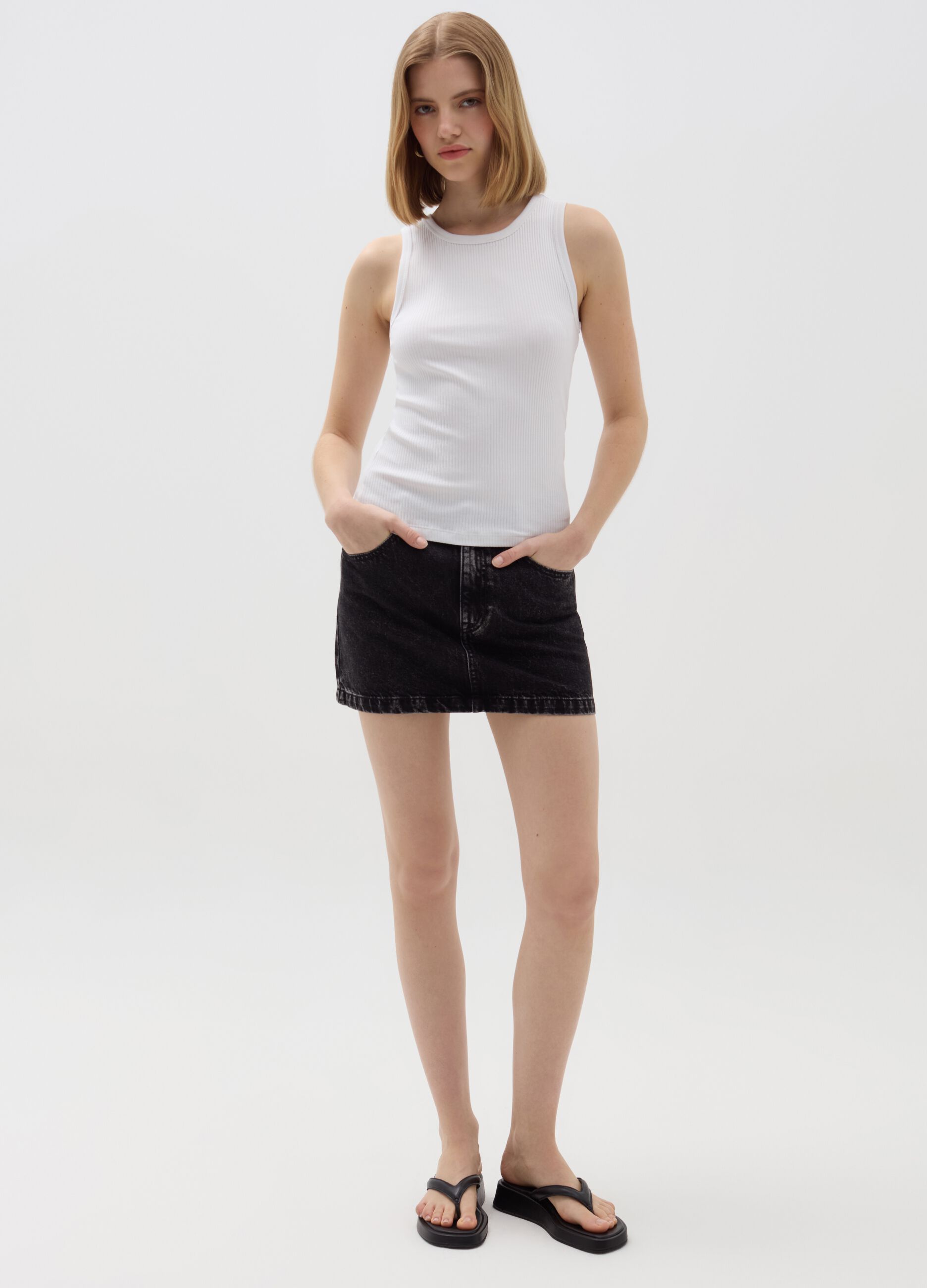 Denim miniskirt with five pockets