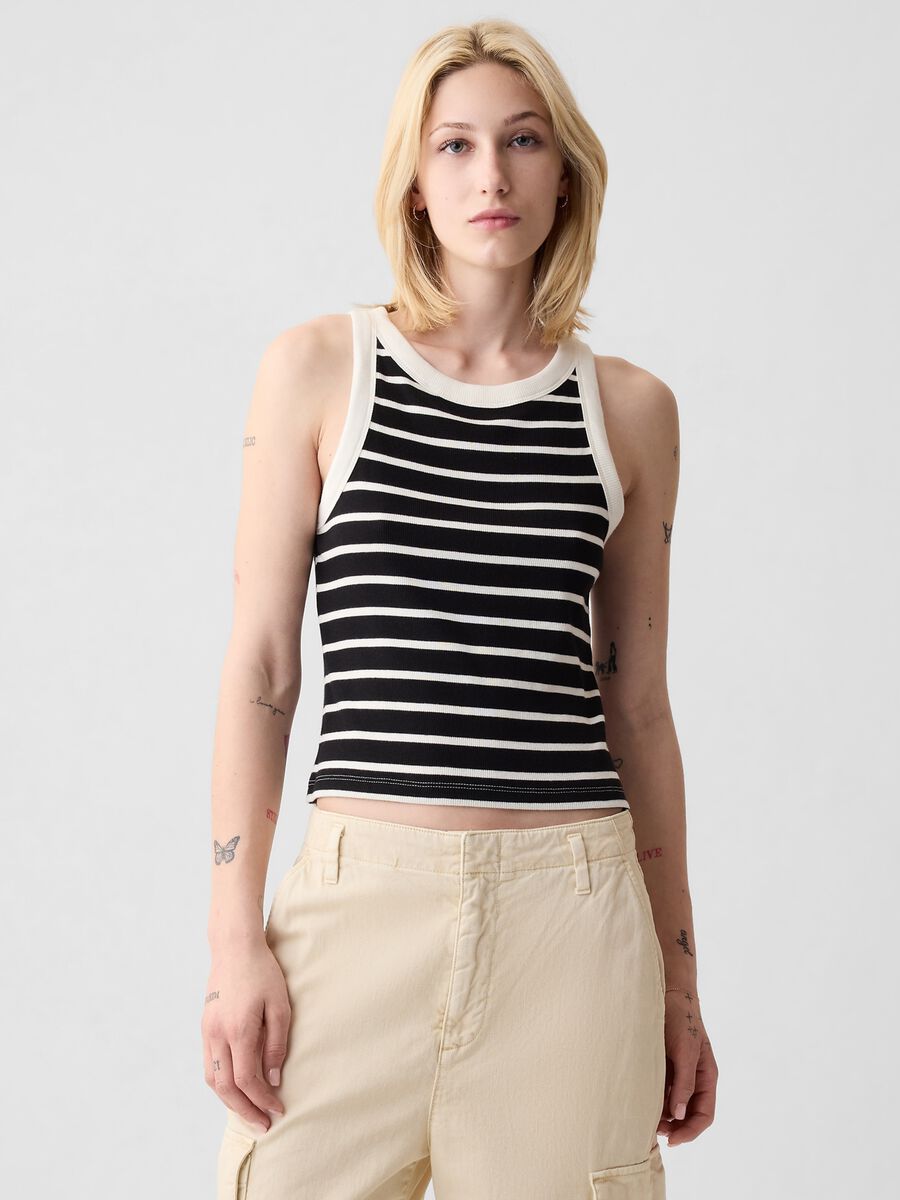 Ribbed crop tank top with halter neck_1