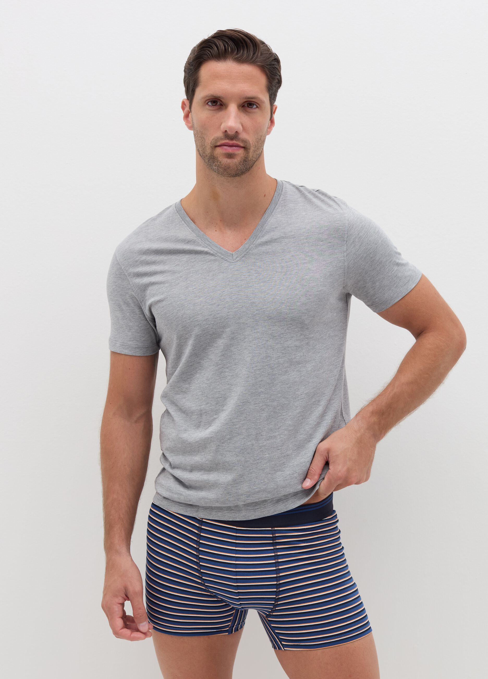 Three-pair pack midi boxer shorts with striped edging