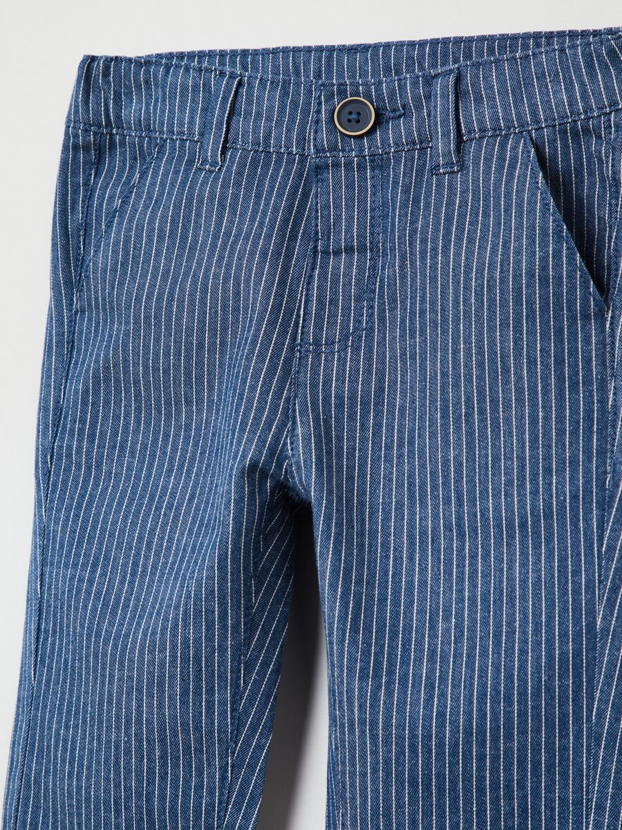 Pantaloni in cotone stretch a righe _2