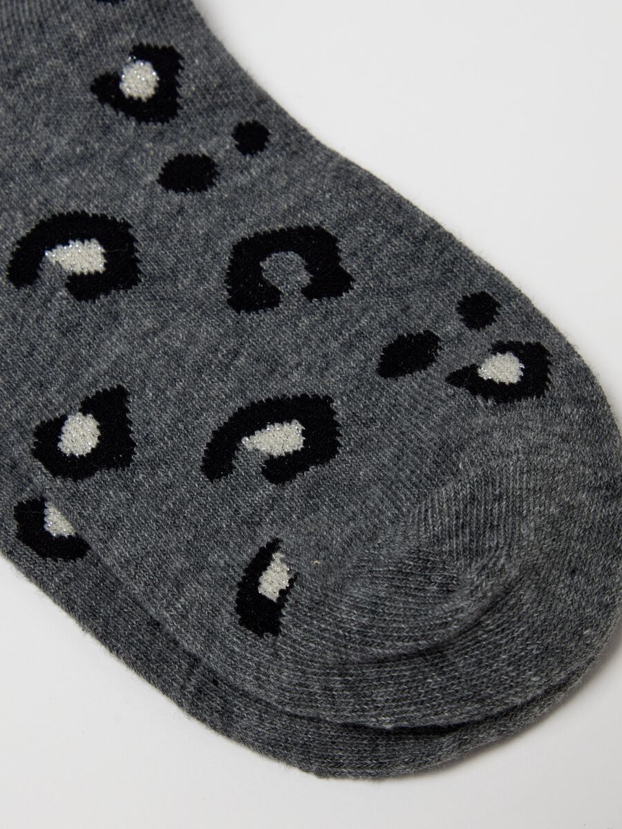 Two-pair pack animal print socks with rolled hem_2