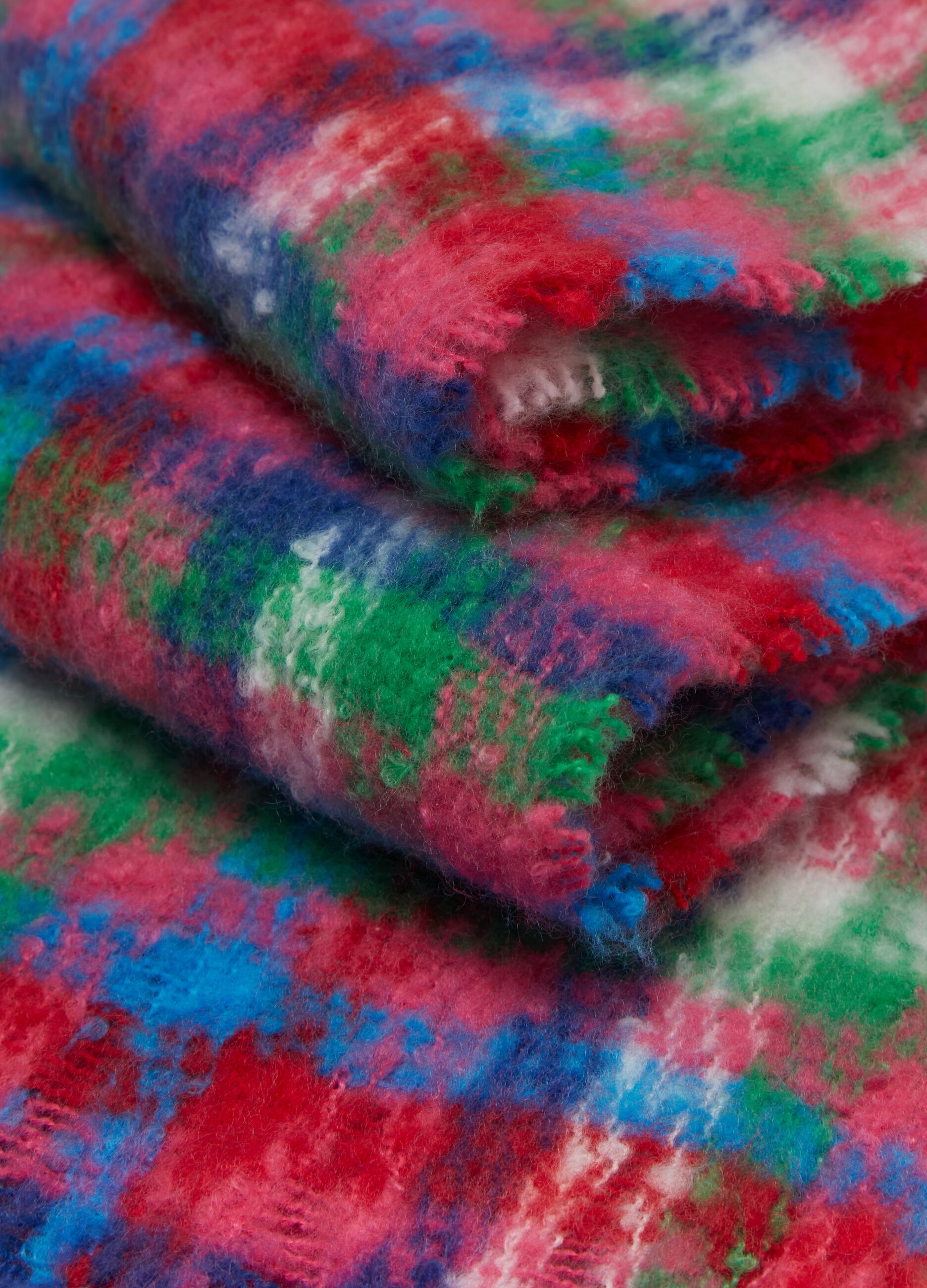 Multicoloured check scarf with fringing