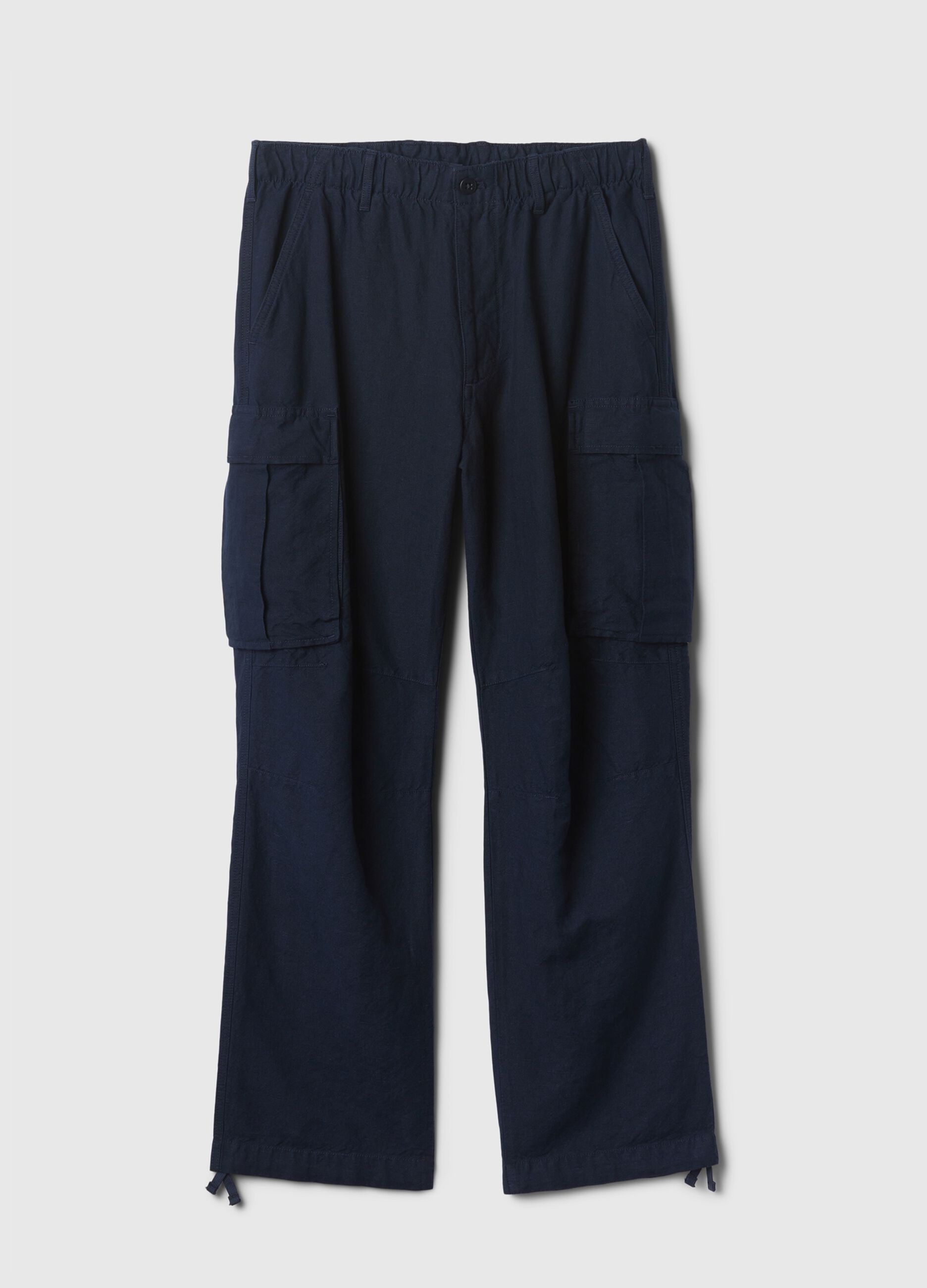 Cargo parachute trousers in linen and cotton