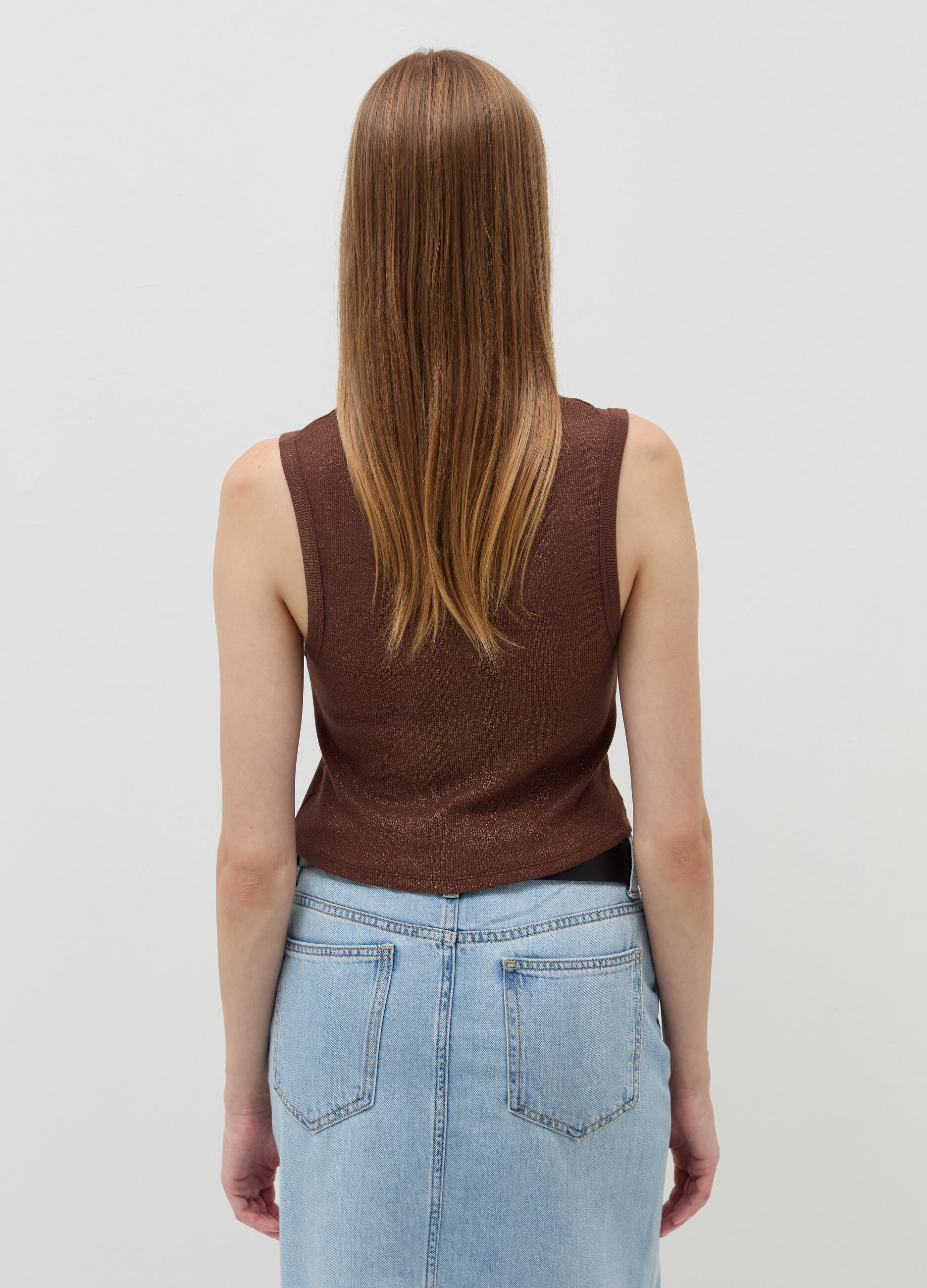 Ribbed crop tank top with lurex