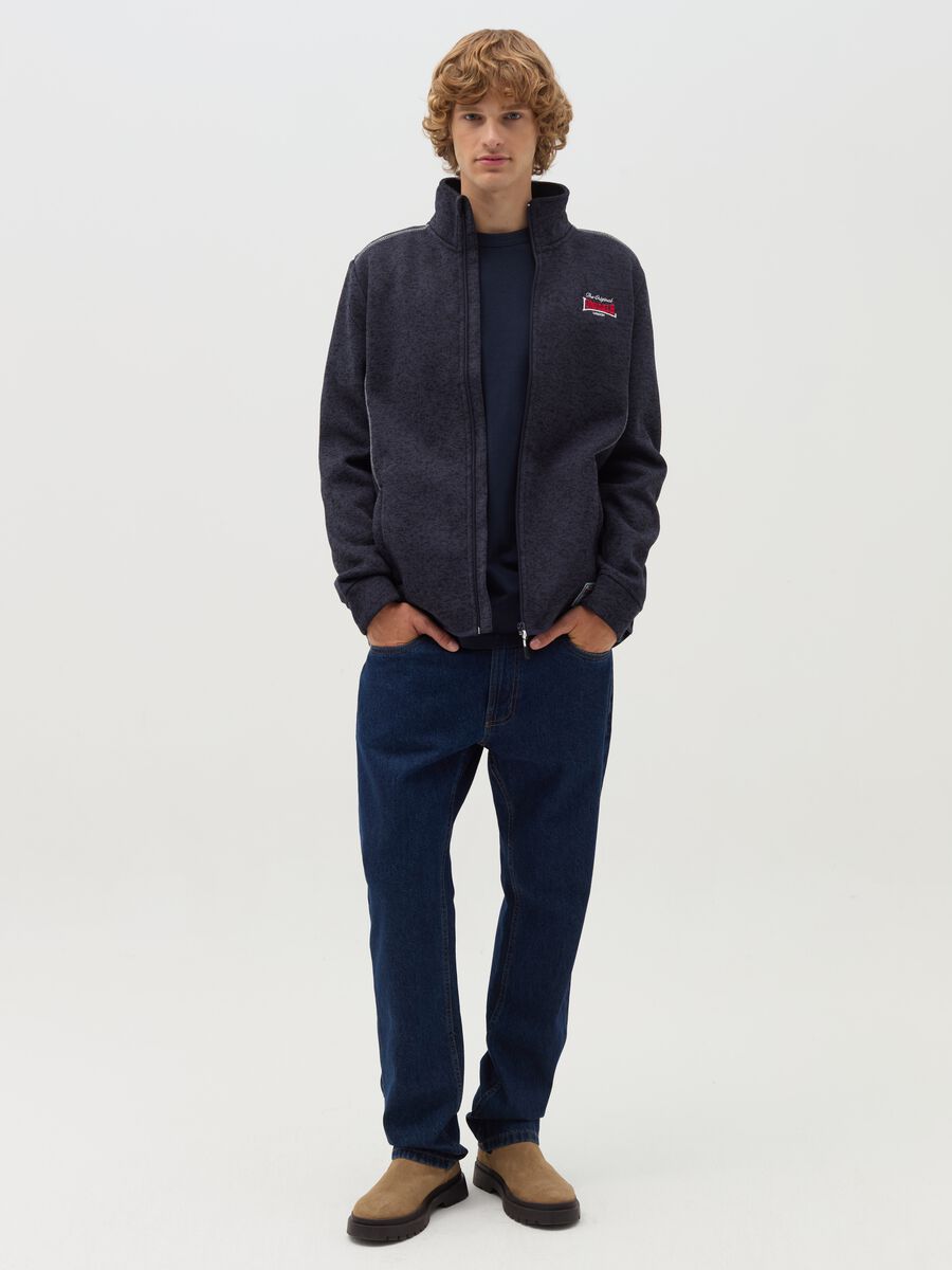 Mélange full-zip sweatshirt with high neck and logo_0