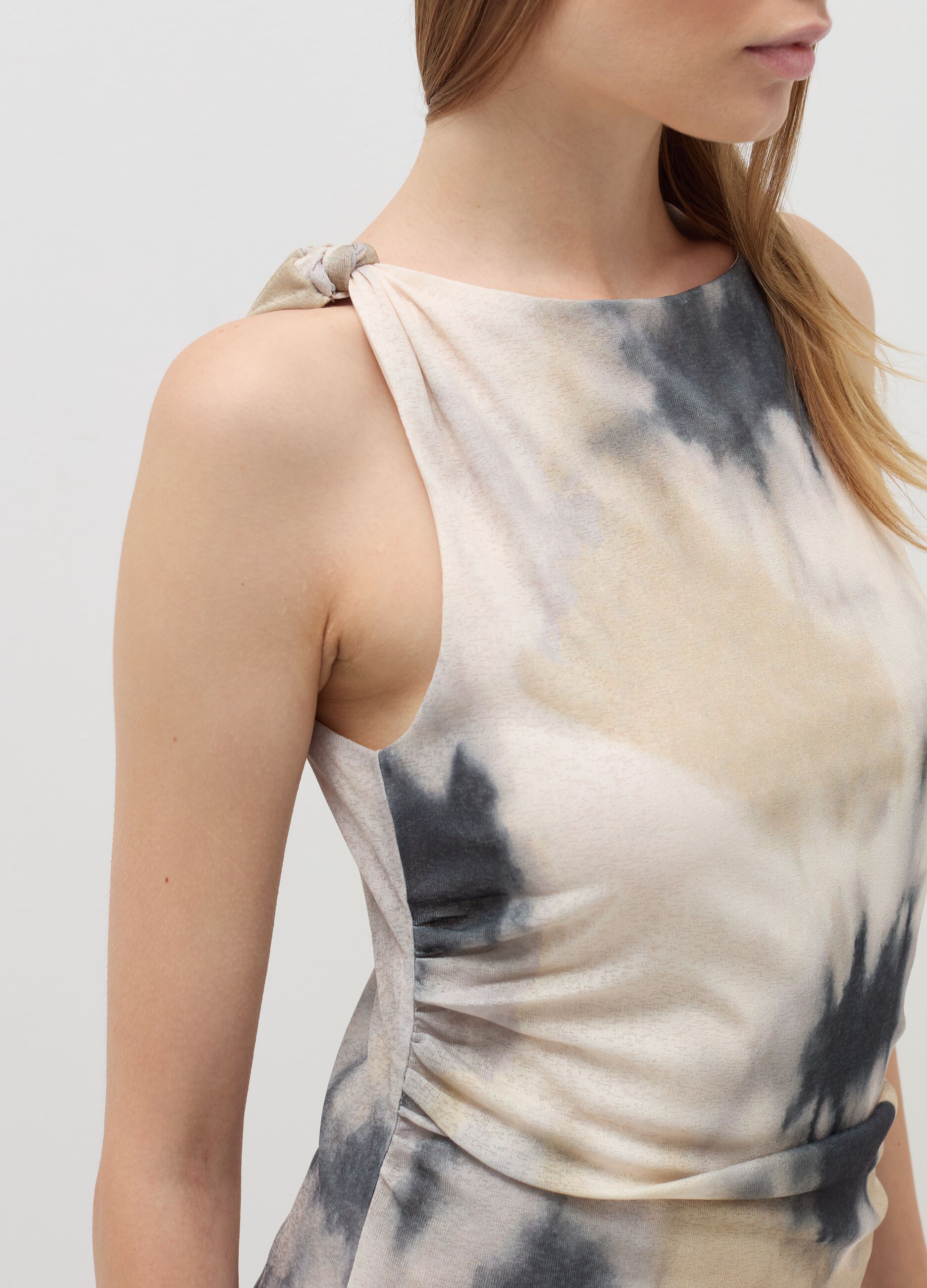 Long tie-dye dress with gathering