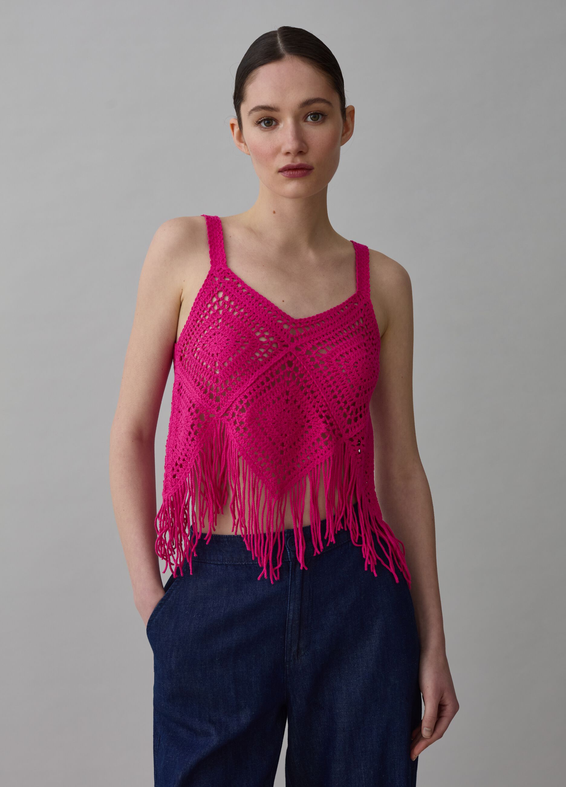 Ovs Crop top crochet con frange