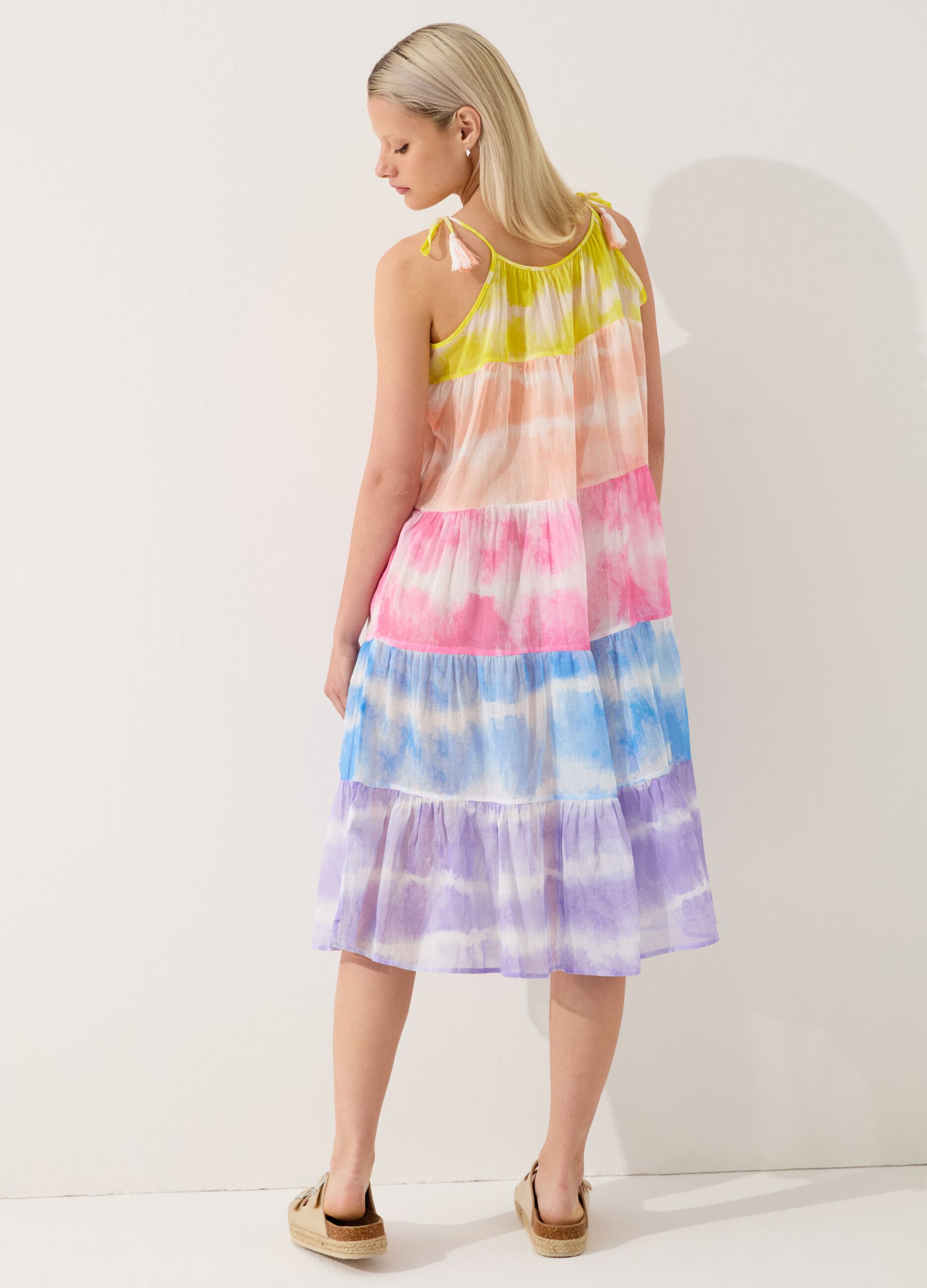 Tie-dye tiered beach cover-up dress