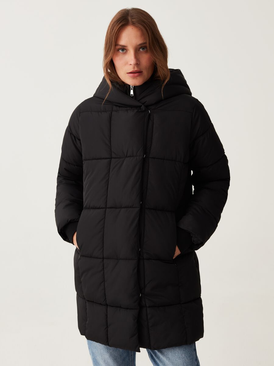 Long quilted down jacket with hood_1