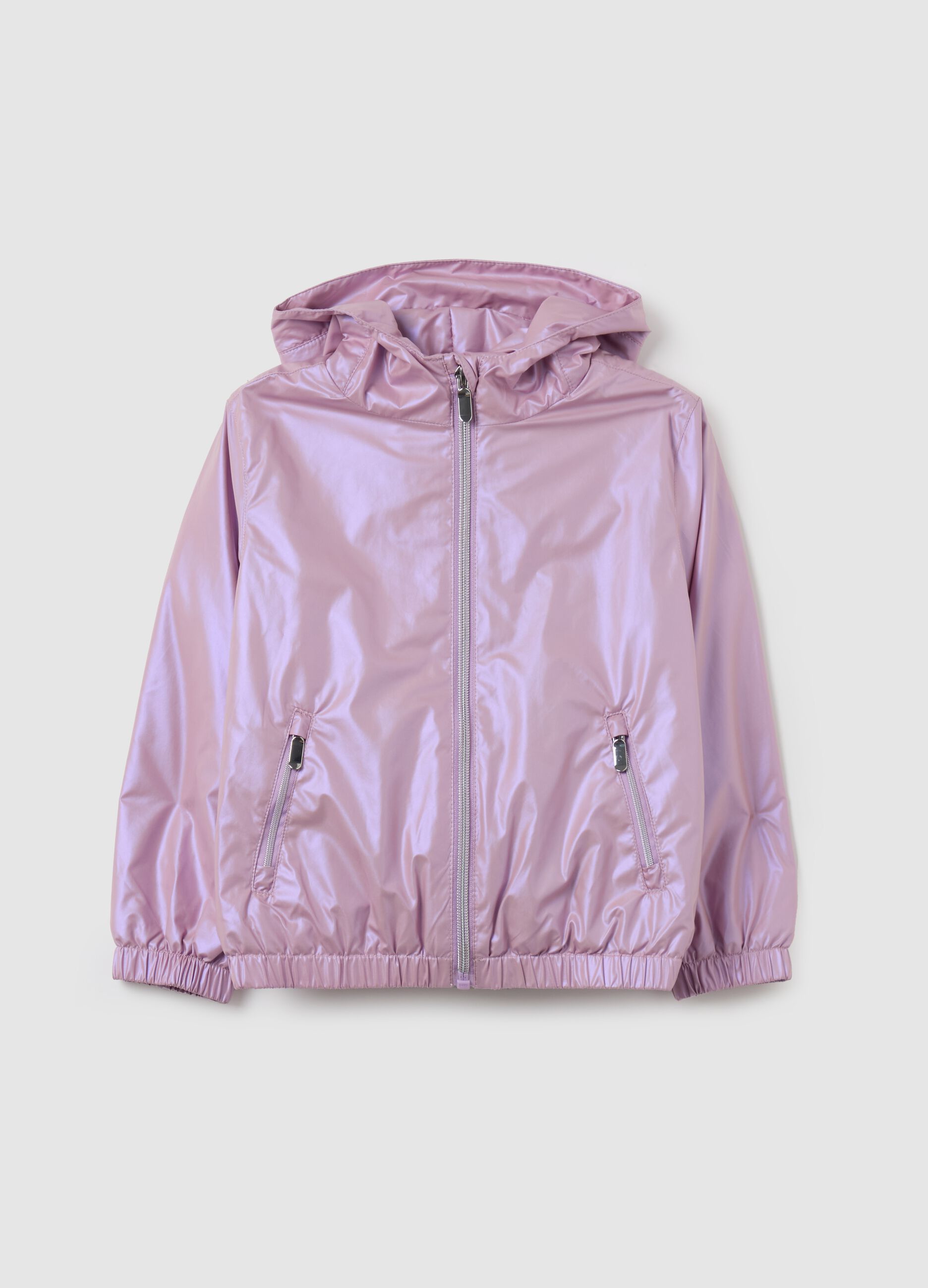 Short shiny-effect waterproof jacket