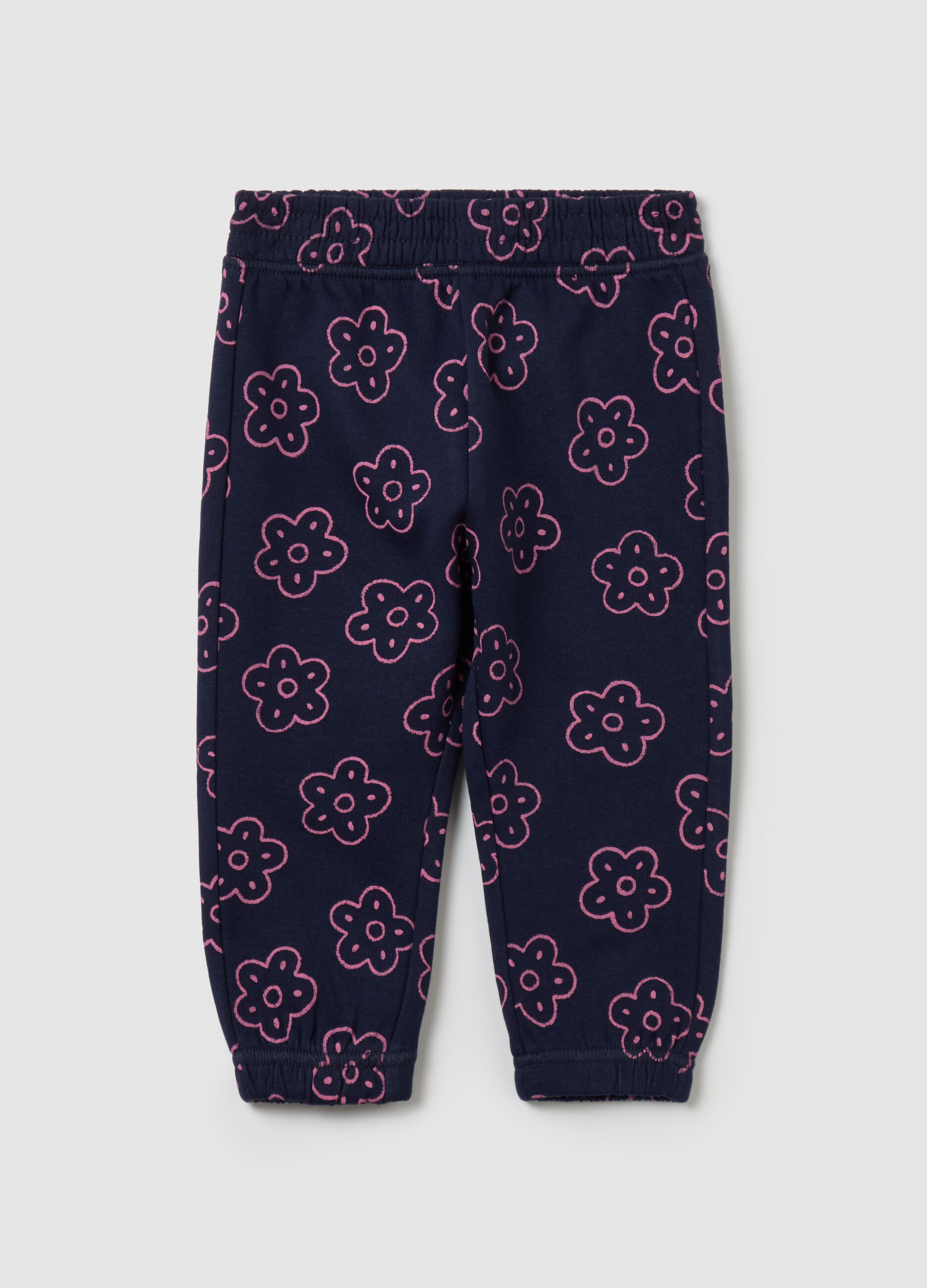 Fleece joggers with flowers print