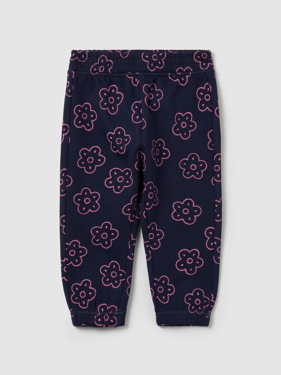 Fleece joggers with flowers print_0