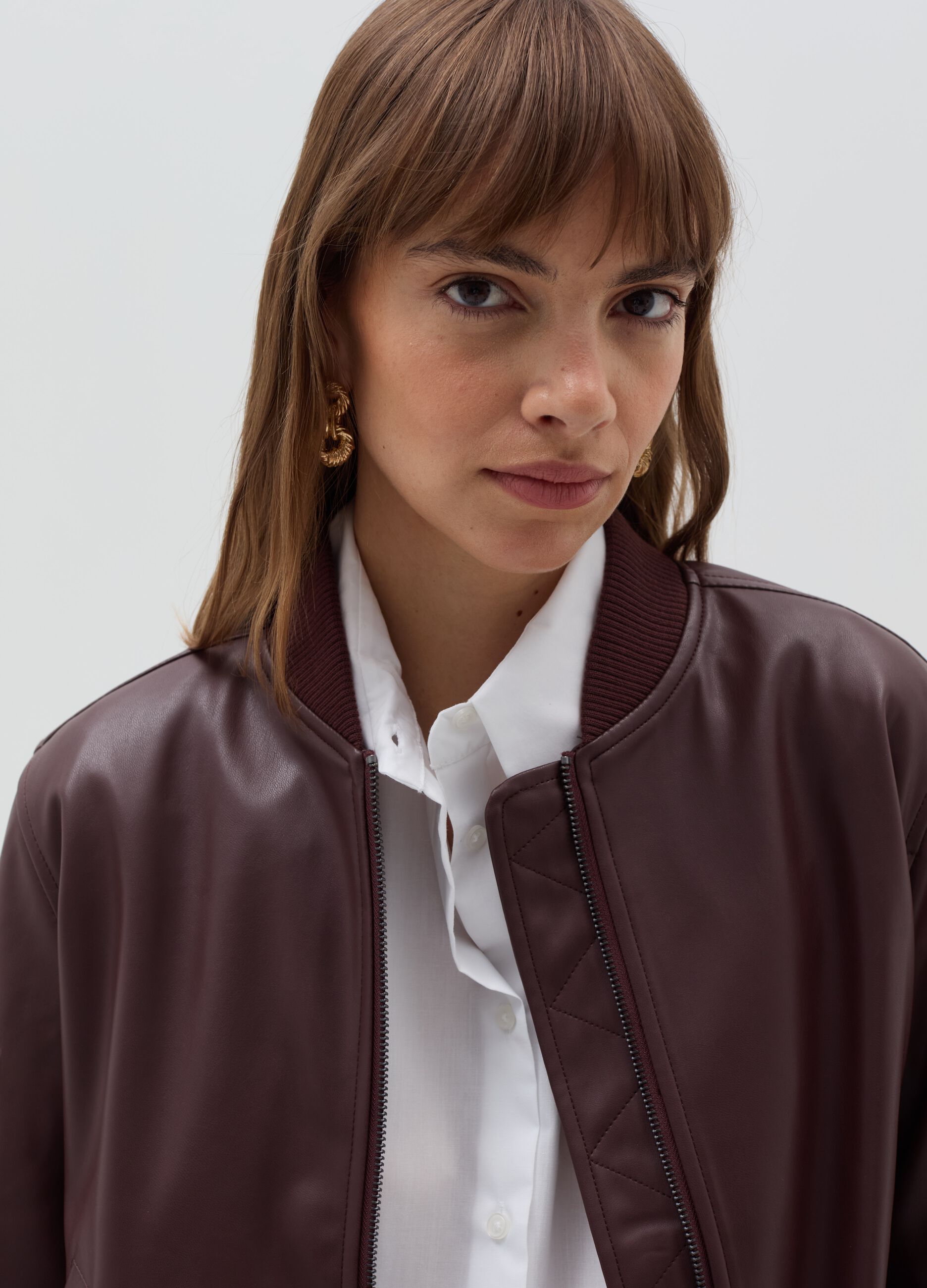 Glossy-effect bomber jacket with zip