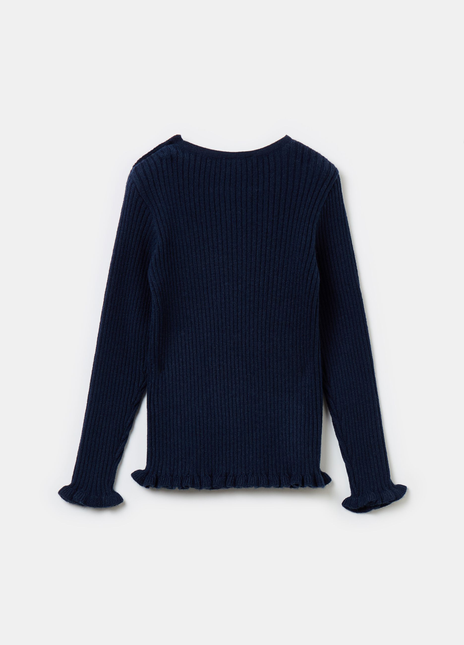 Ribbed pullover with frills