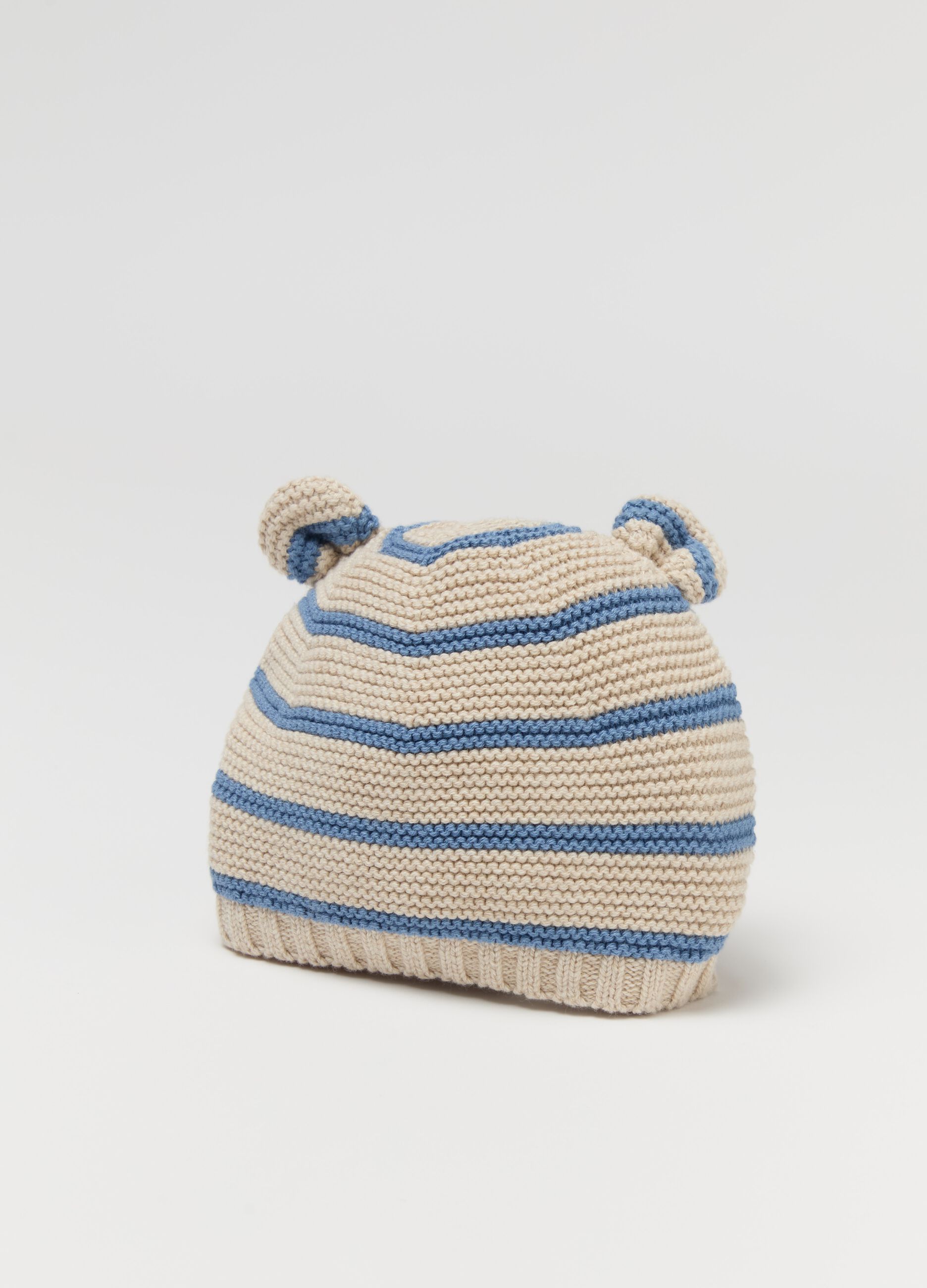 Striped knit hat with ears