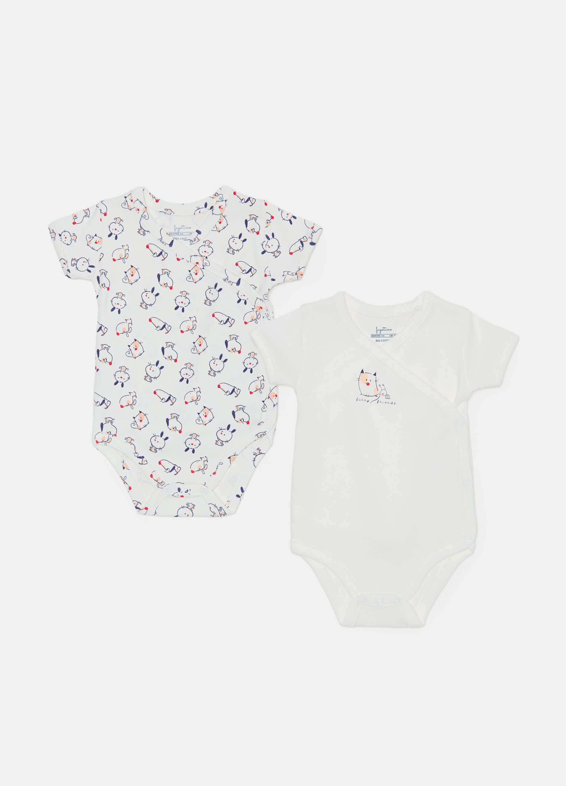 Two-pack bodysuits with short sleeves and print