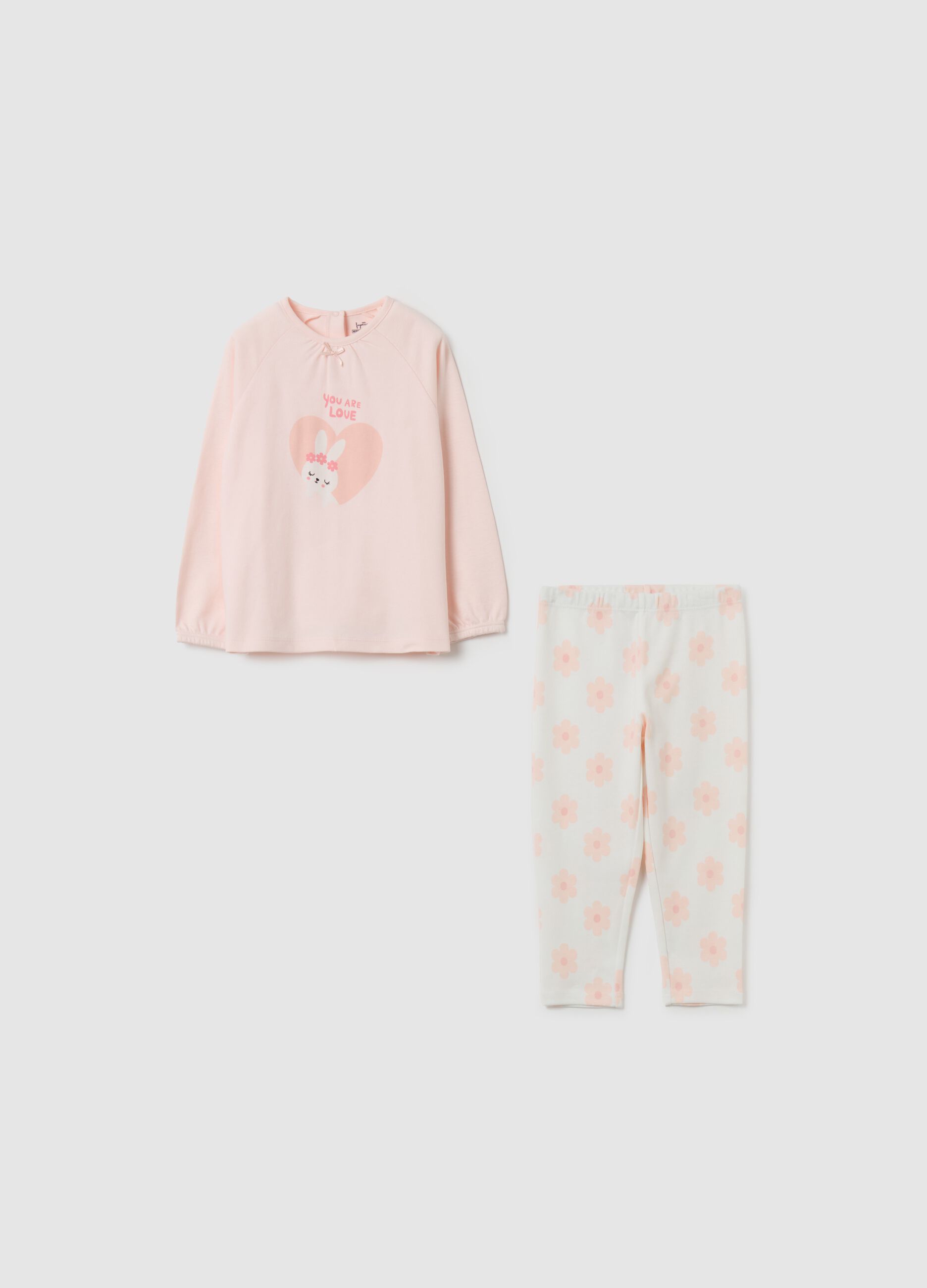 Organic cotton pyjamas with bow and print