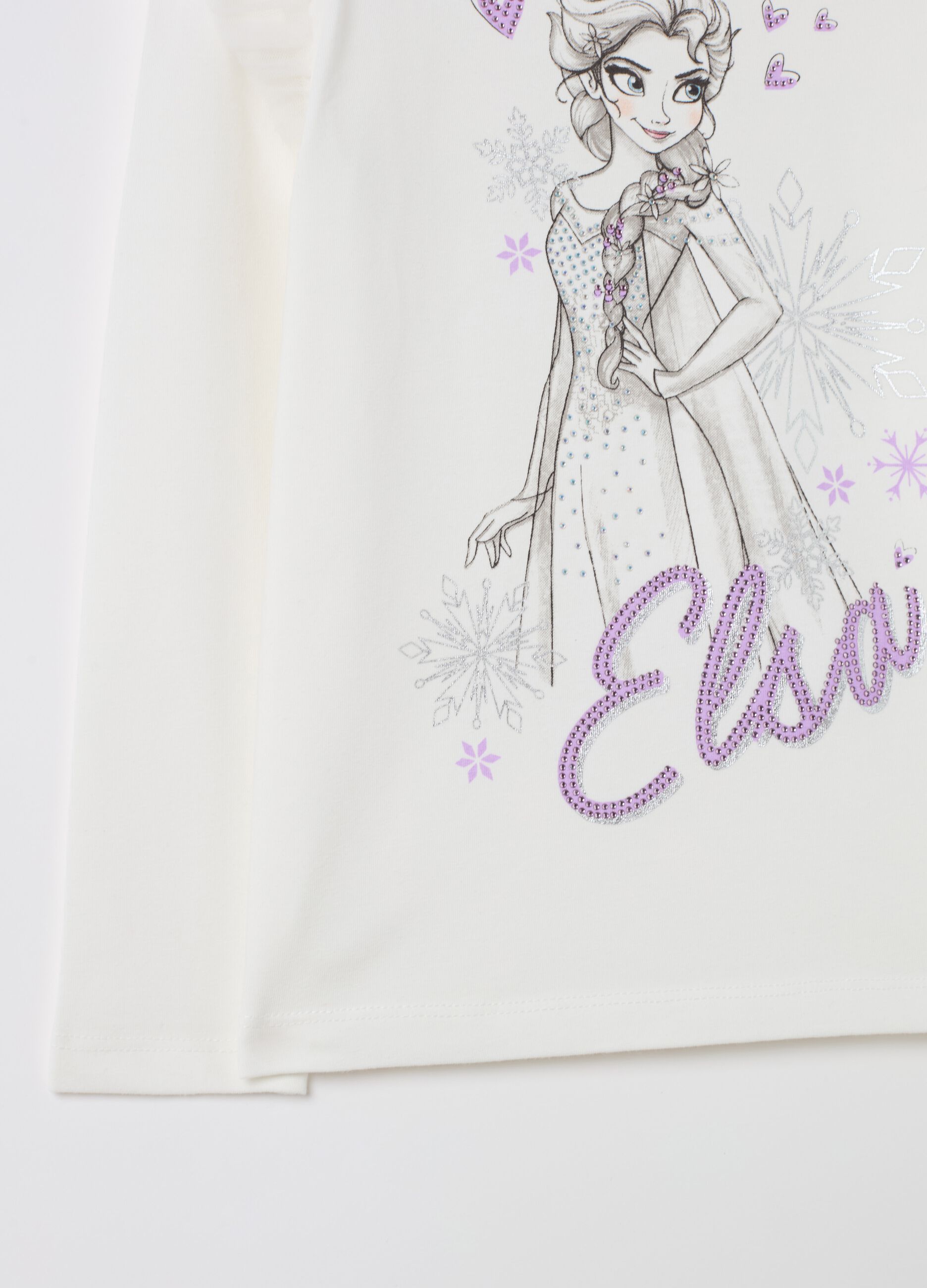 T-shirt a collo alto con stampa Elsa e strass