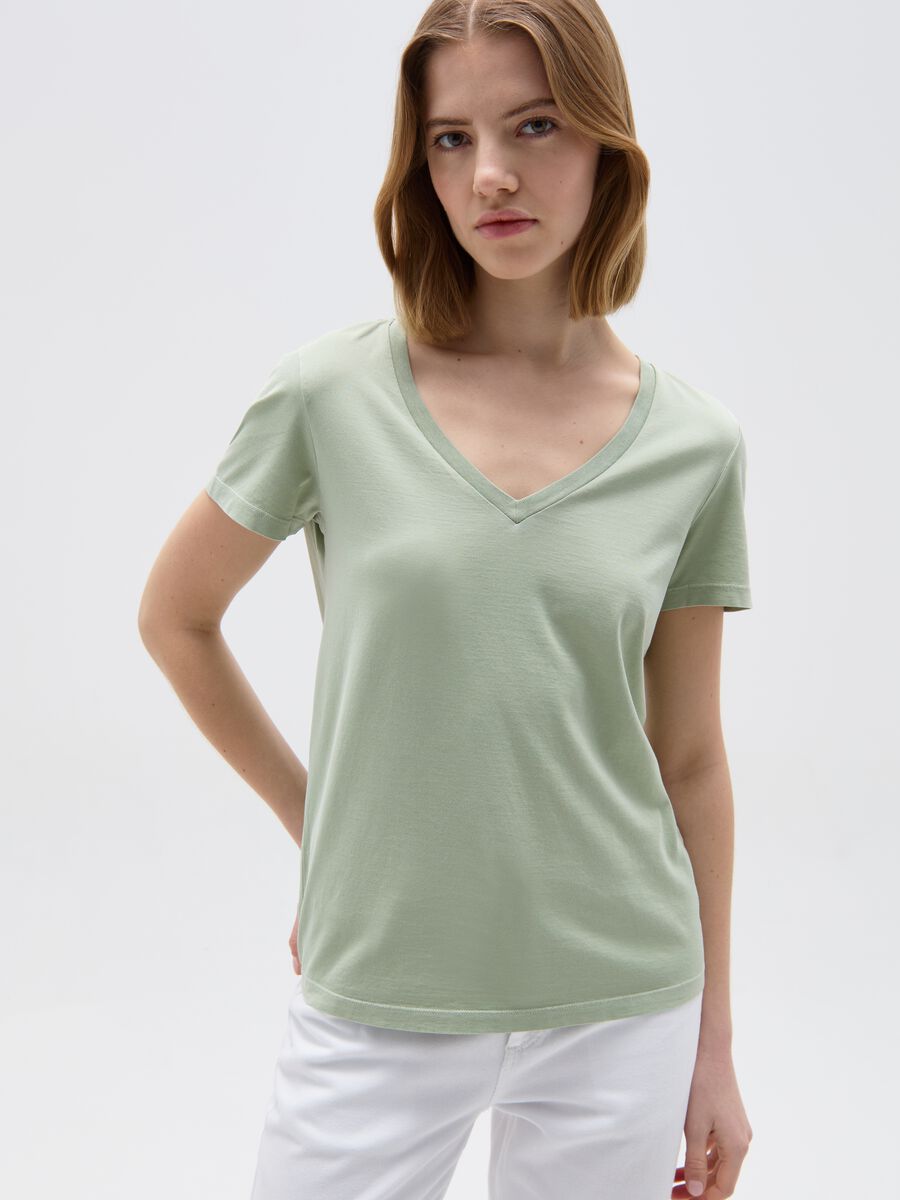Cotton V-neck T-shirt_0